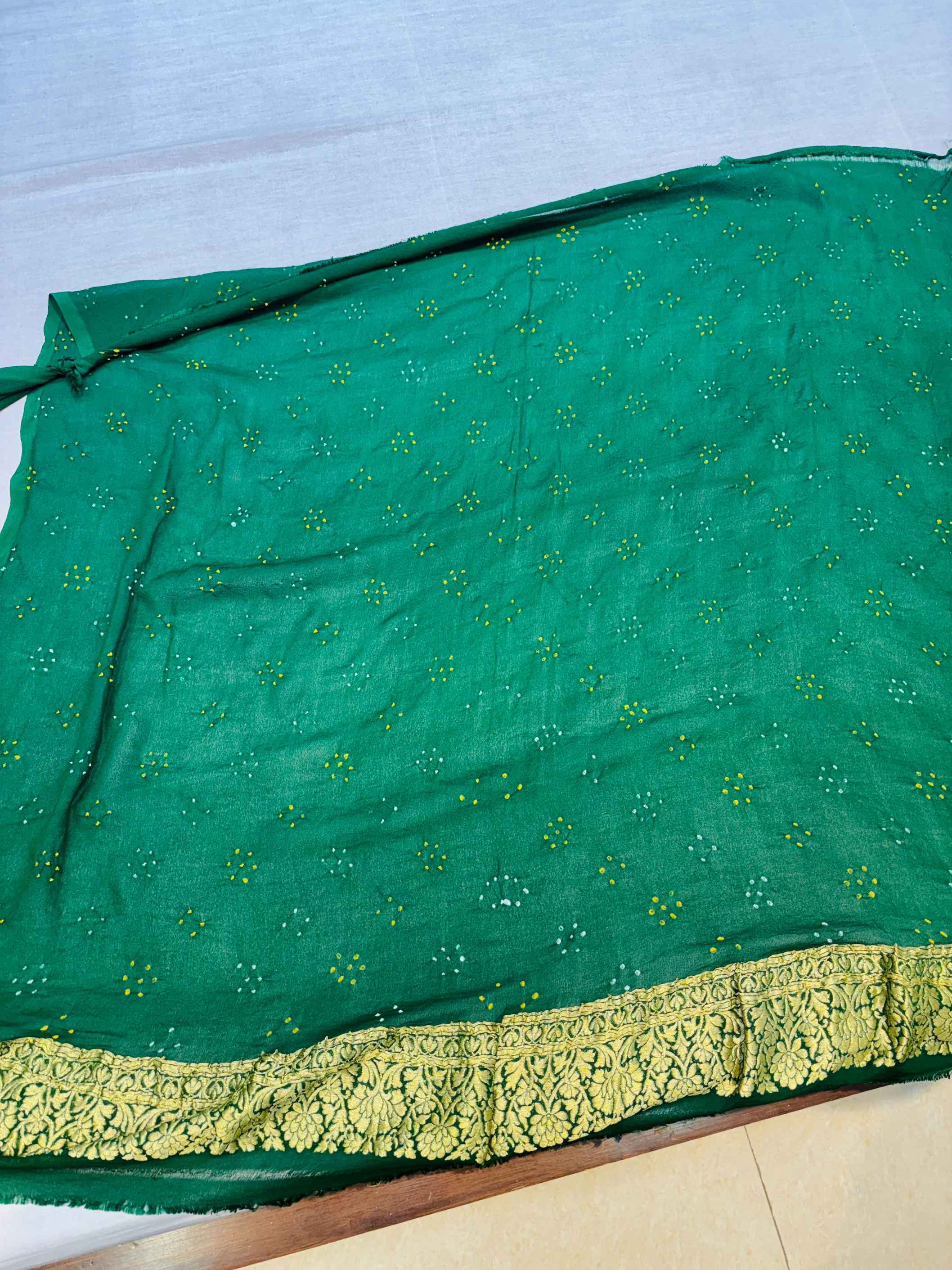 Green Khaddi Georgette Bandhani Saree