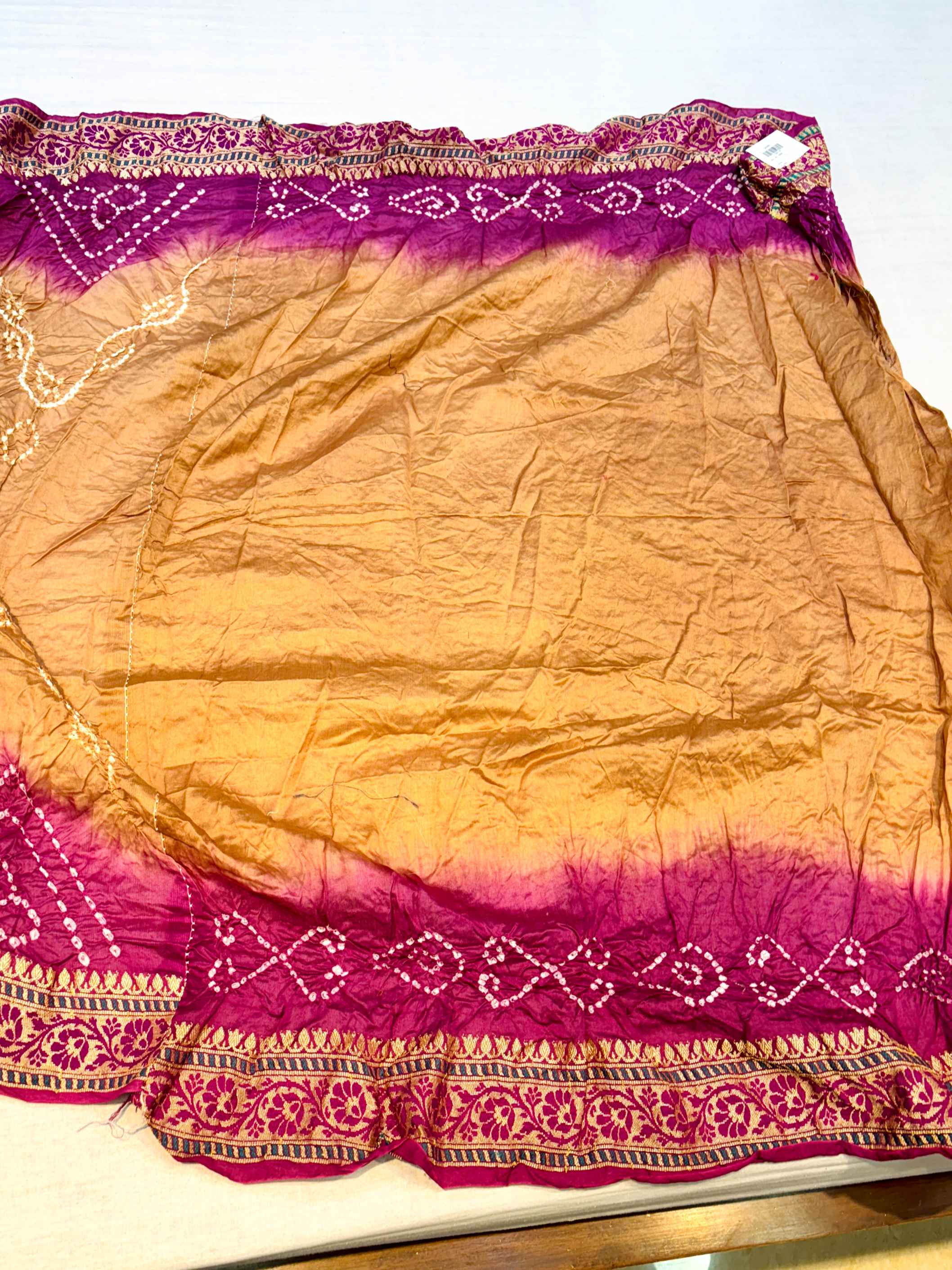 Purple & Brown Pure Chinnon Bandhani Saree