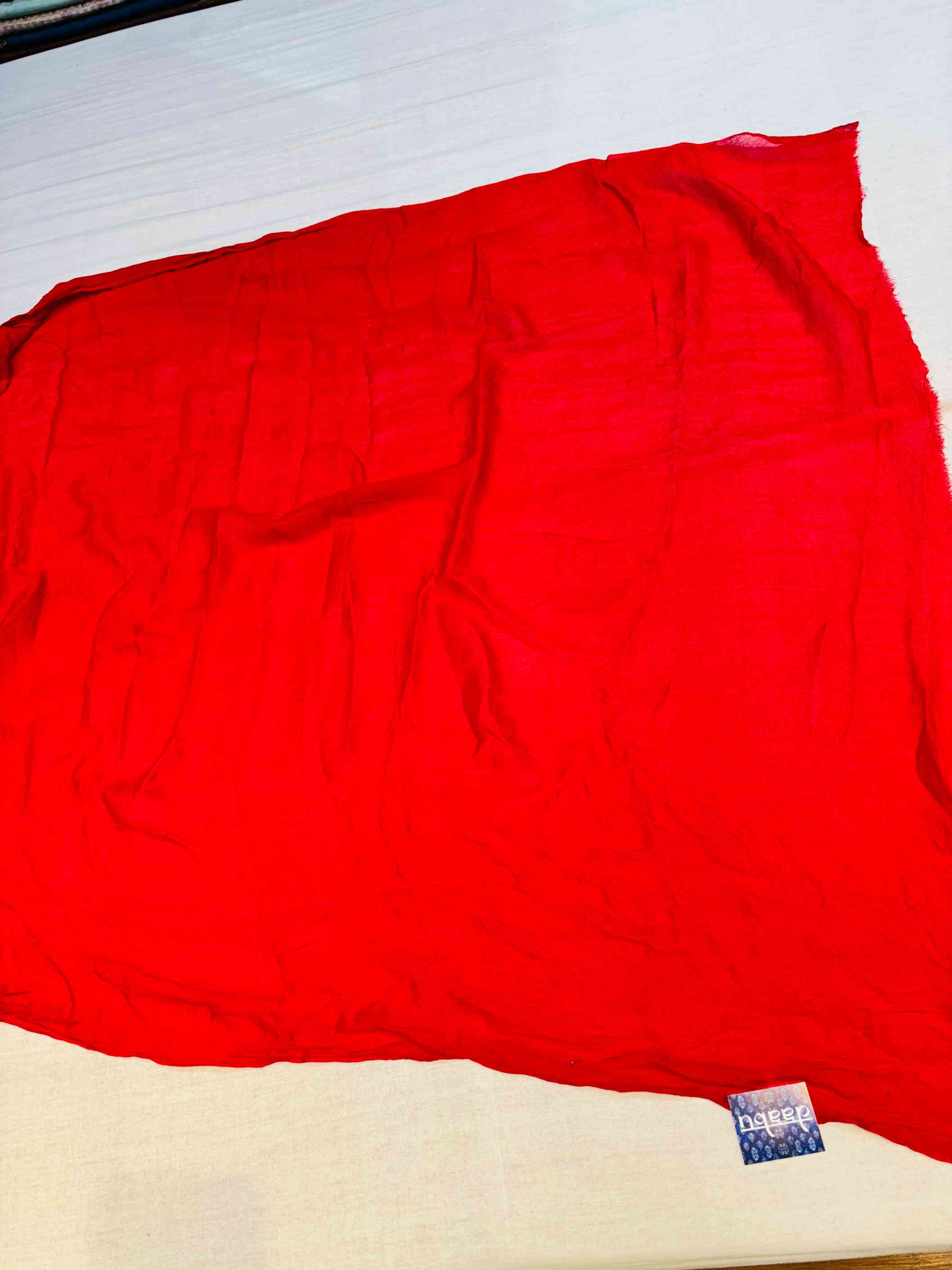 Dark Red Pure Chinnon Bandhani Saree