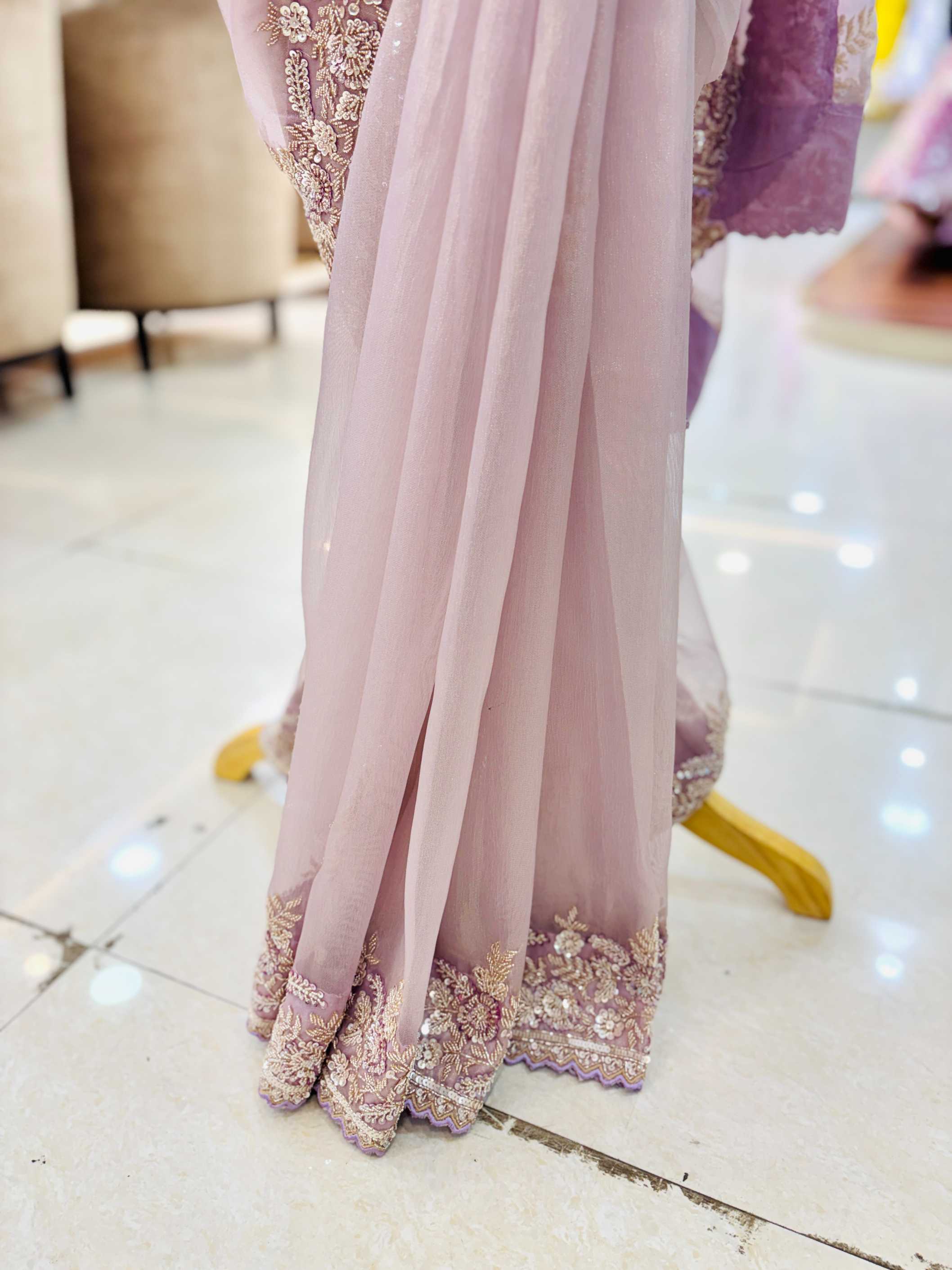Light Purple Tissue Organza Zardozi Saree