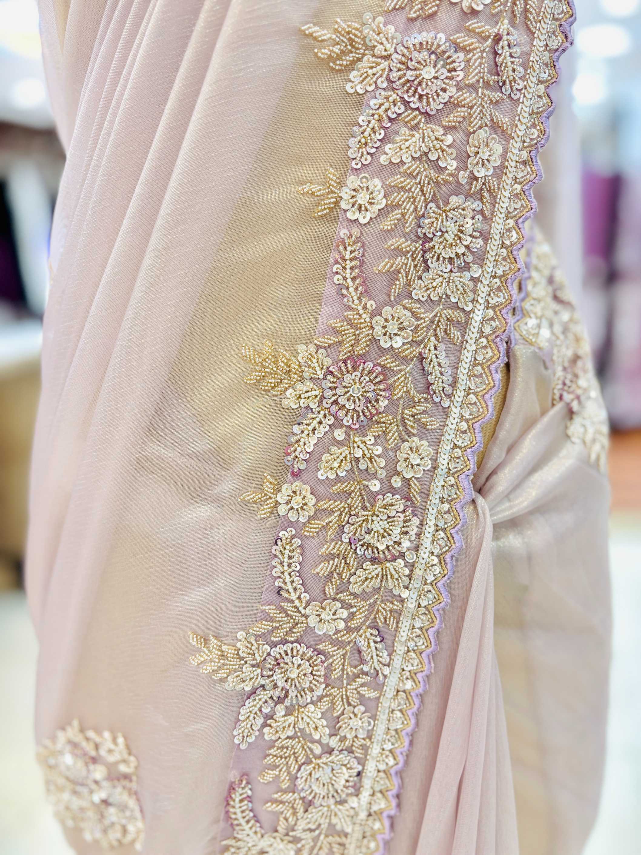 Light Purple Tissue Organza Zardozi Saree
