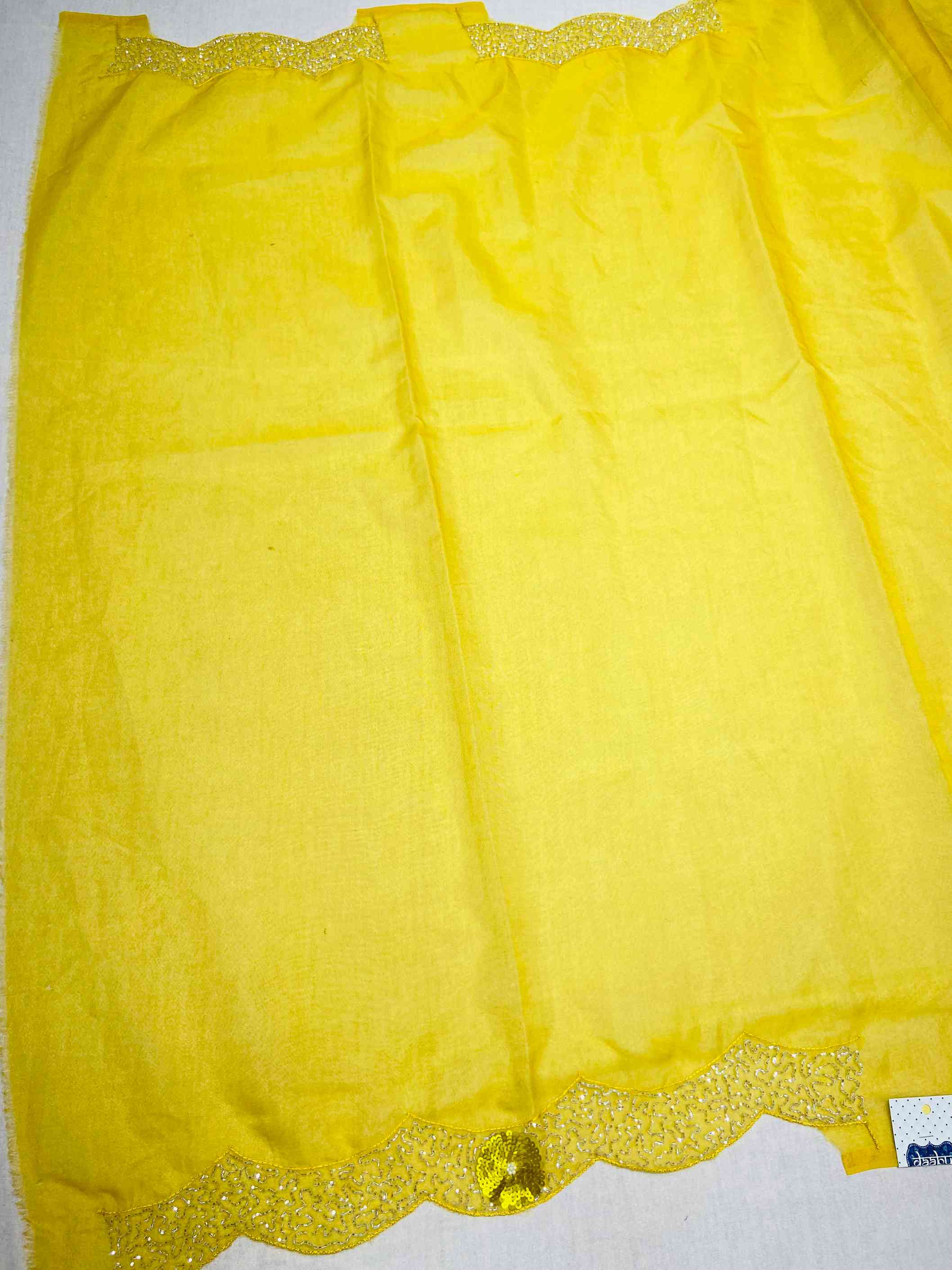 Yellow Sequinned Organza Saree