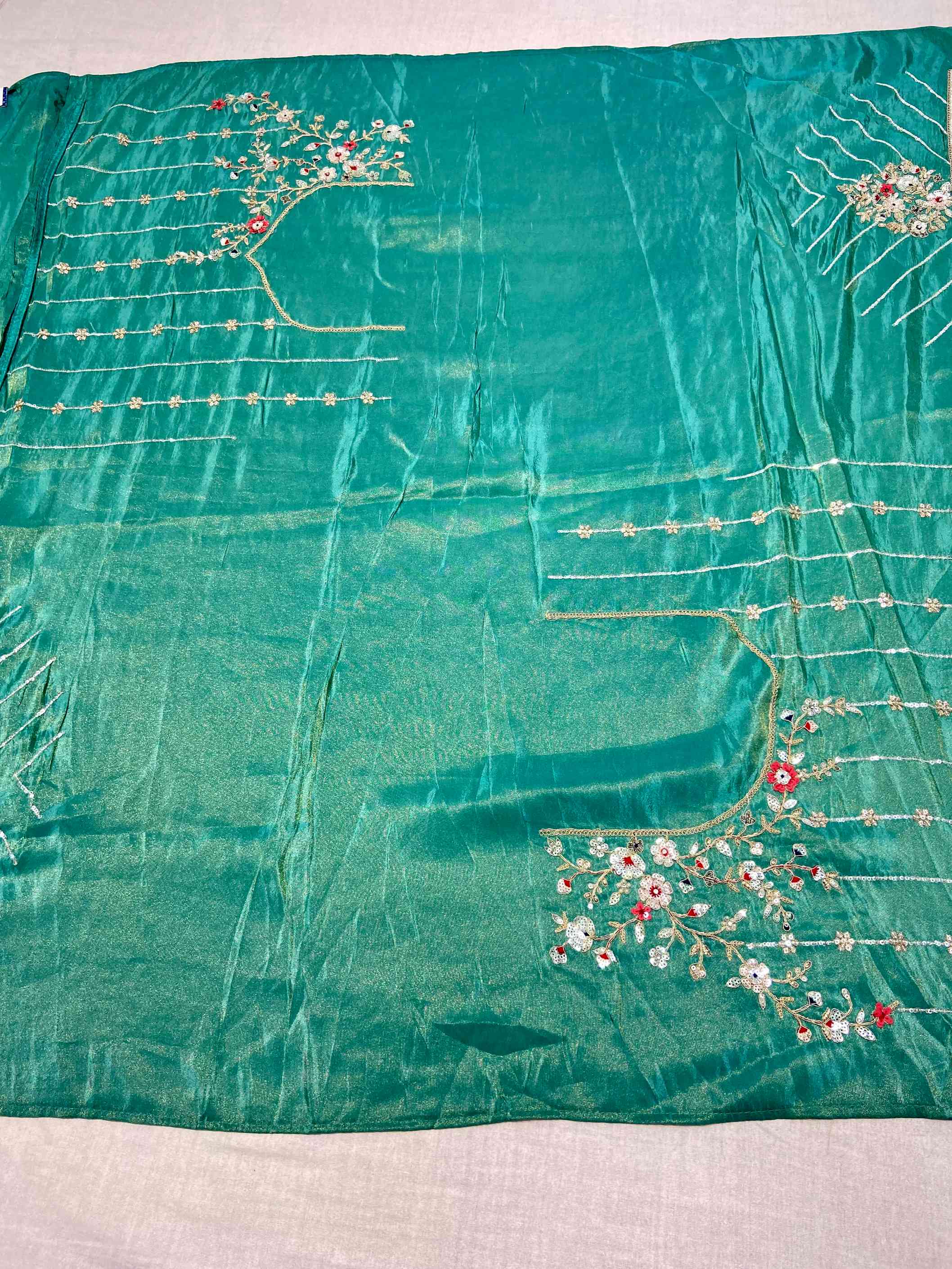 Shaded Green Silk Hand Work Saree