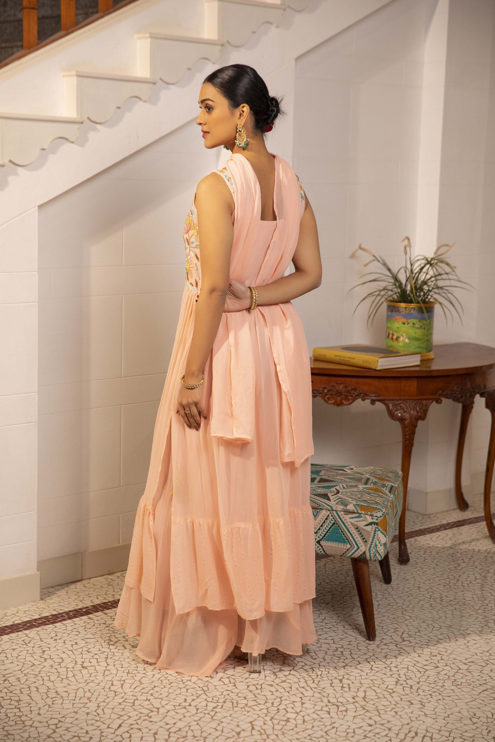 Peach Georgette Sharara Set