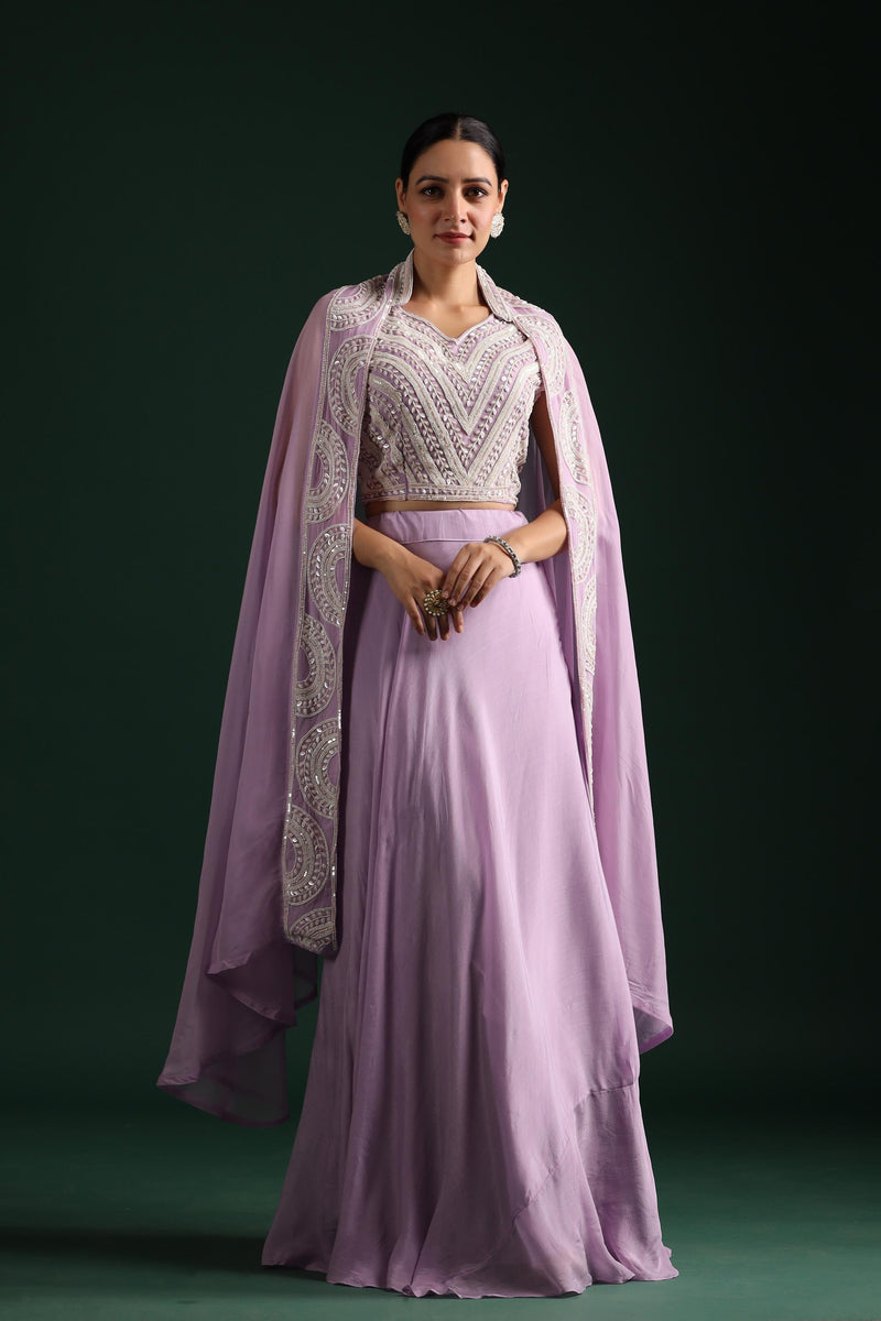 Lavender Embellished Cape Set