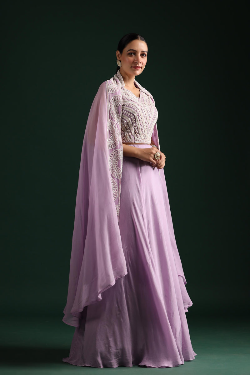 Lavender Embellished Cape Set