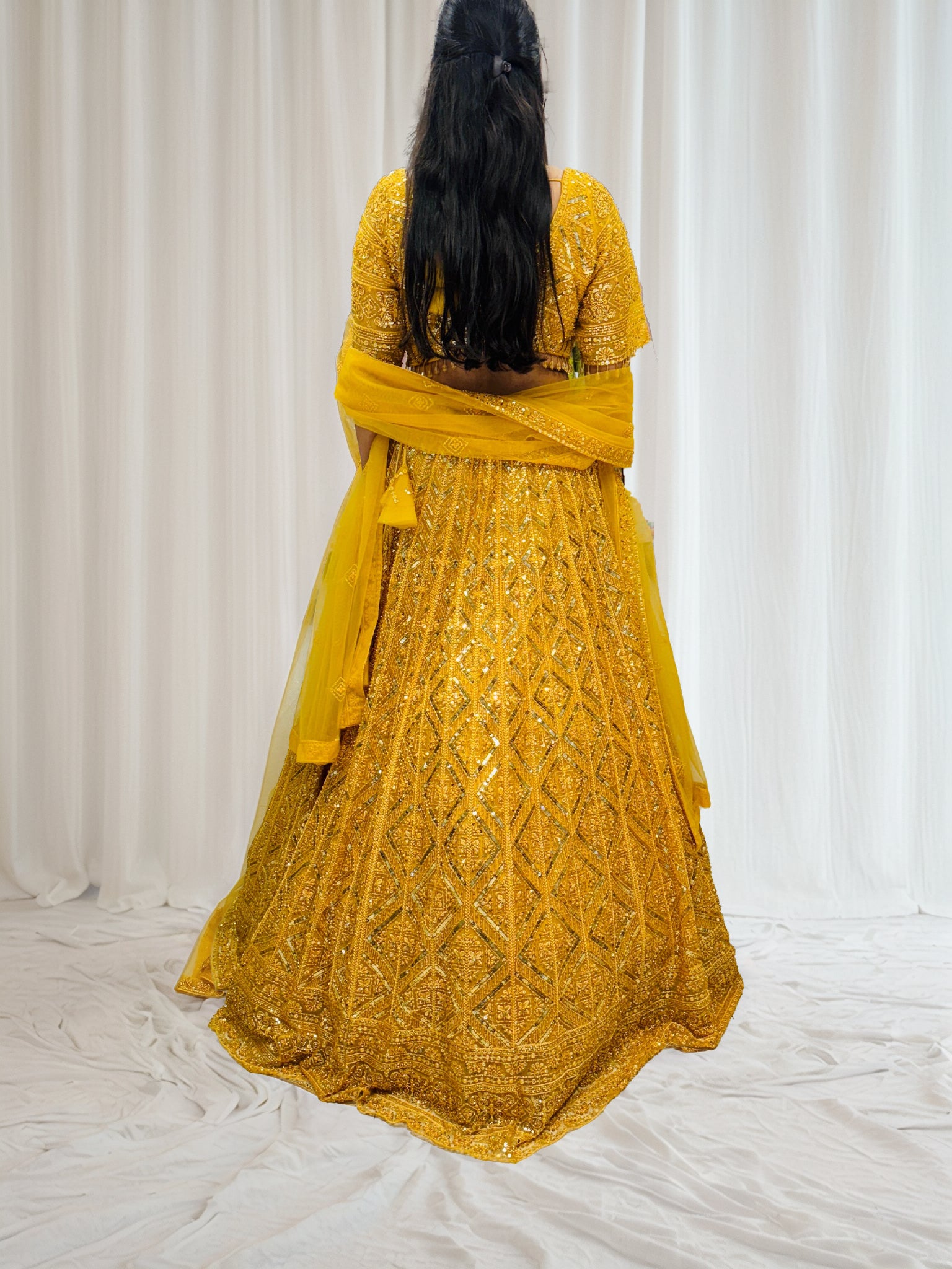 Mustard Net Designer Lehenga