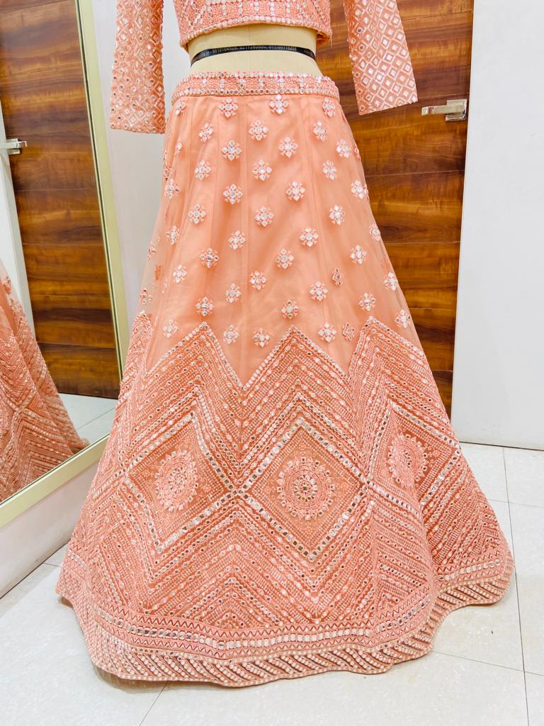 Baby Pink Net Crop Top Lehenga Set