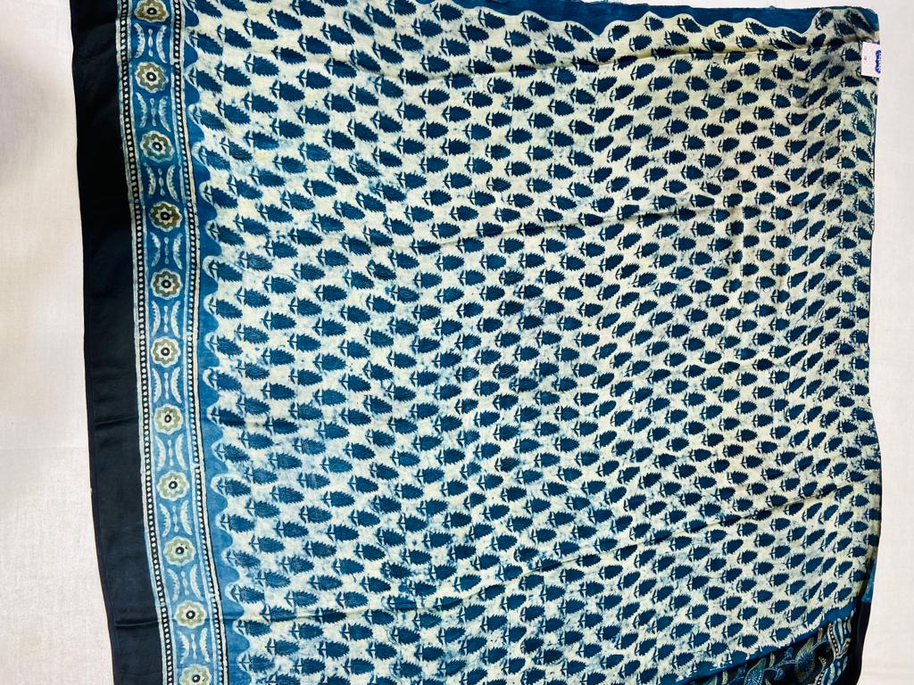 Blue Ajrakh Print Silk Saree