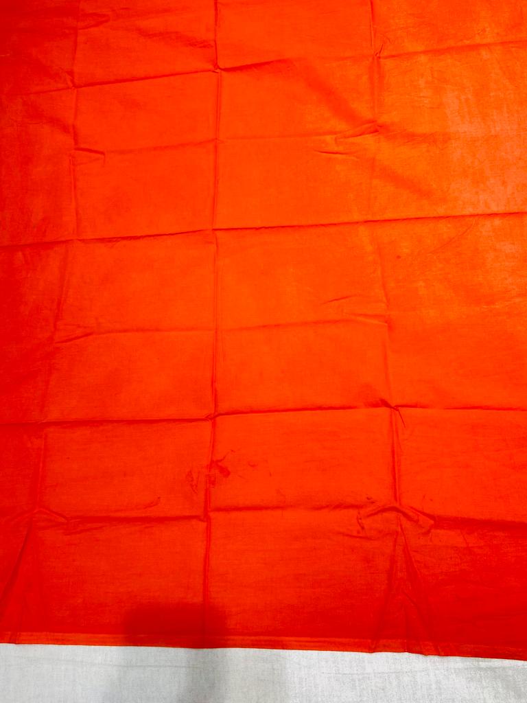 Orange Hand Block Kota Doria Saree