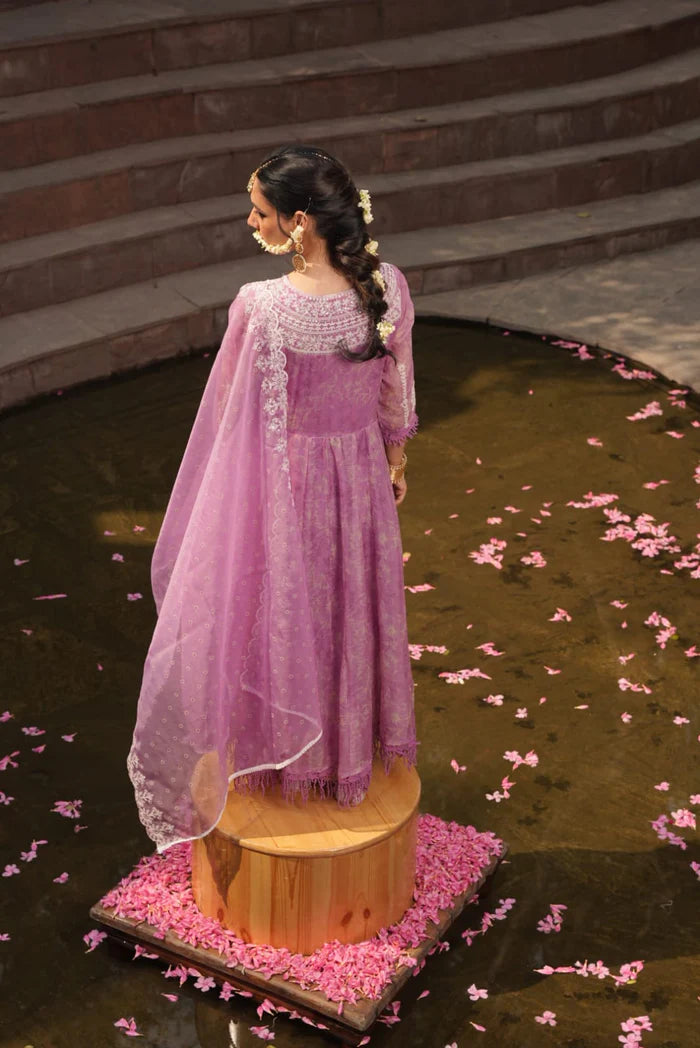 Lavender Embroidered Premium Organza Silk Anarkali Set