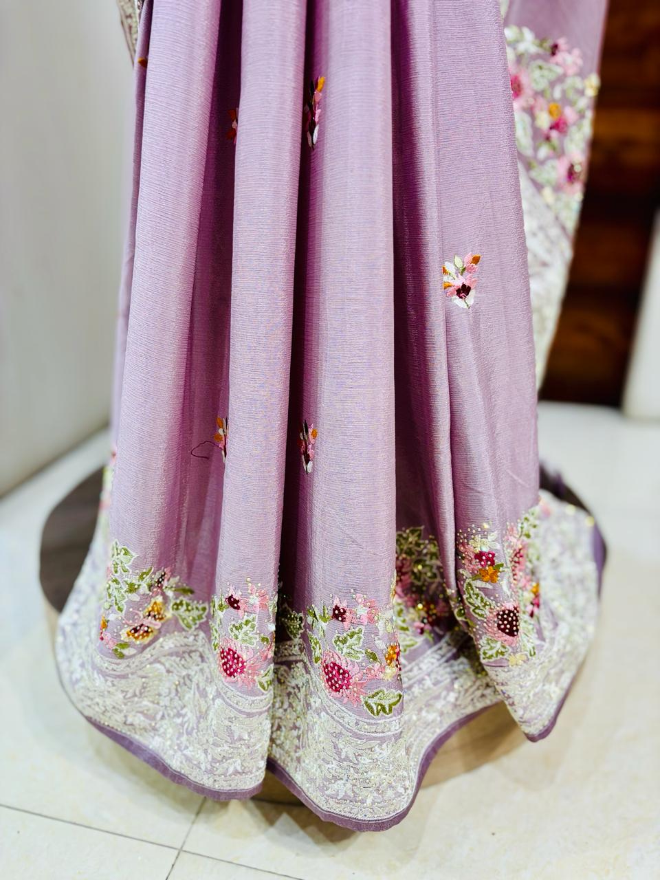 Lilac Kashmiri Woven Silk Saree