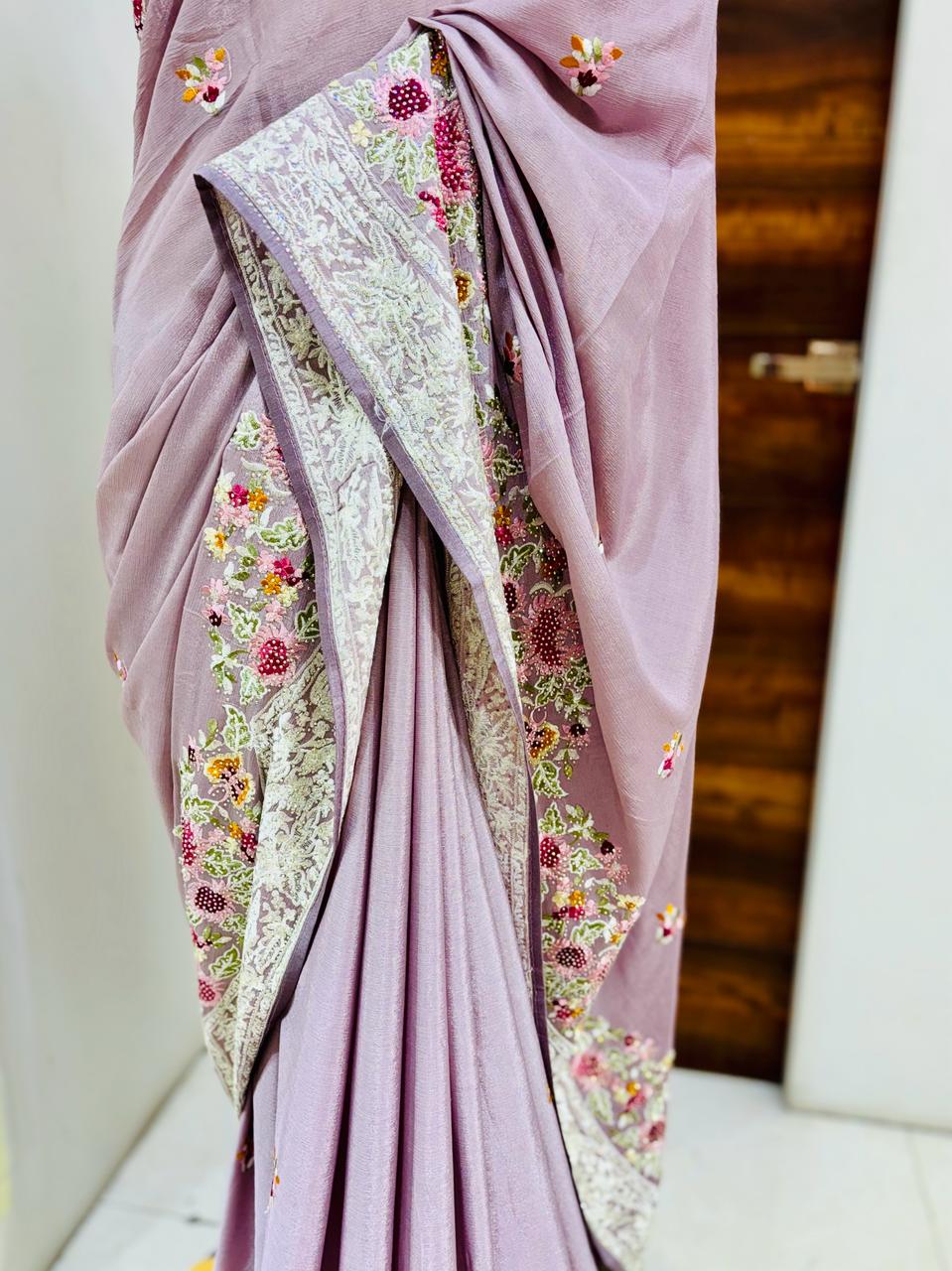 Lilac Kashmiri Woven Silk Saree