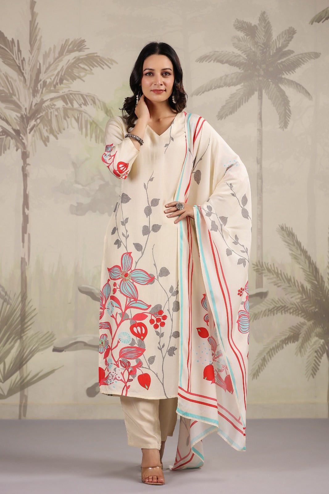 Light Pink Muslin Printed Suit