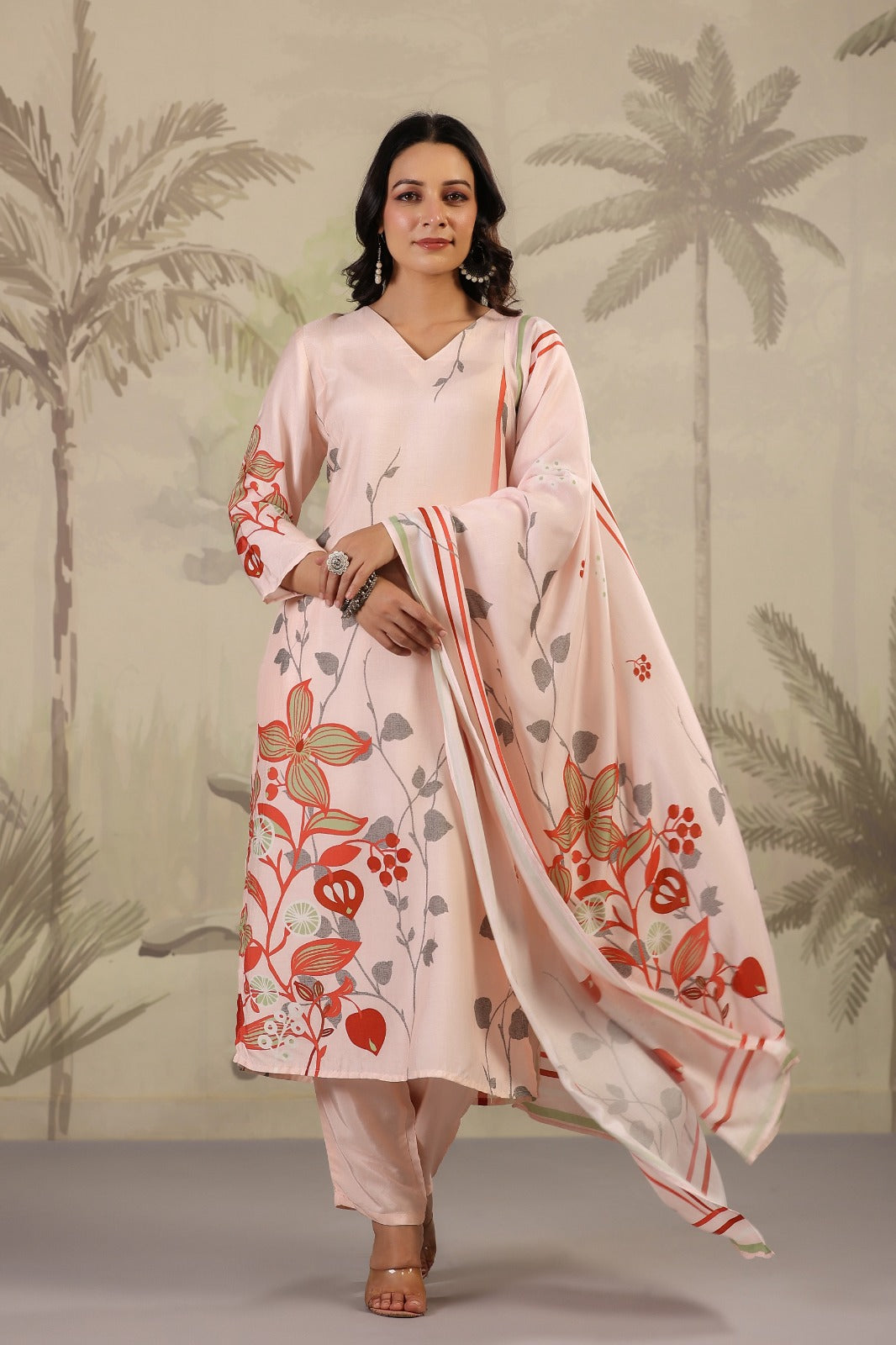 Light Pink Muslin Printed Suit