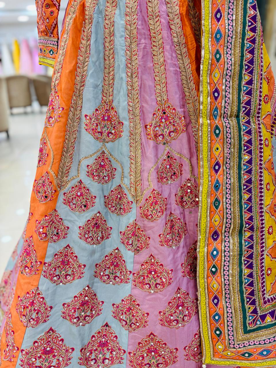 Multicolor Banarasi Silk Lehenga With Readymade Blouse