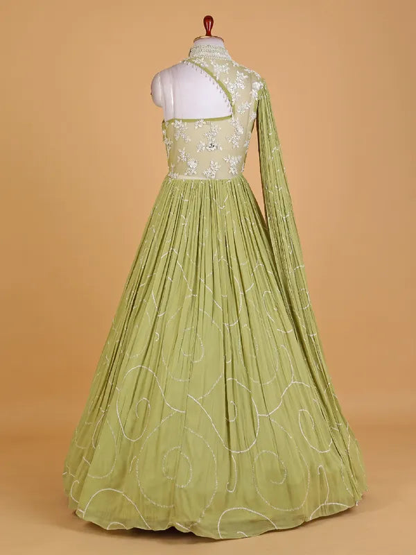 Light Green Georgette Designer Gown