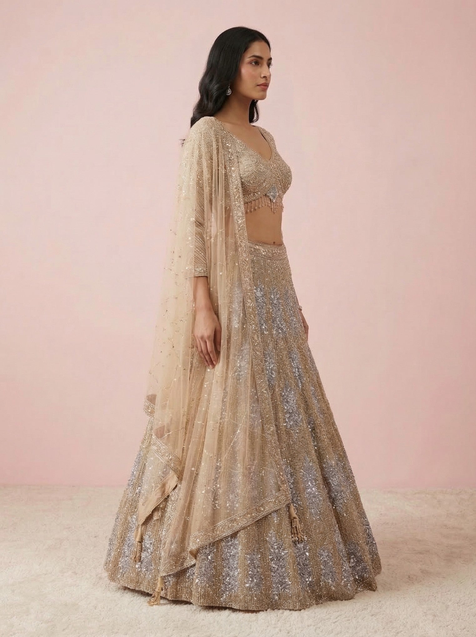 Gold Sequinned Festive Wear Lehenga