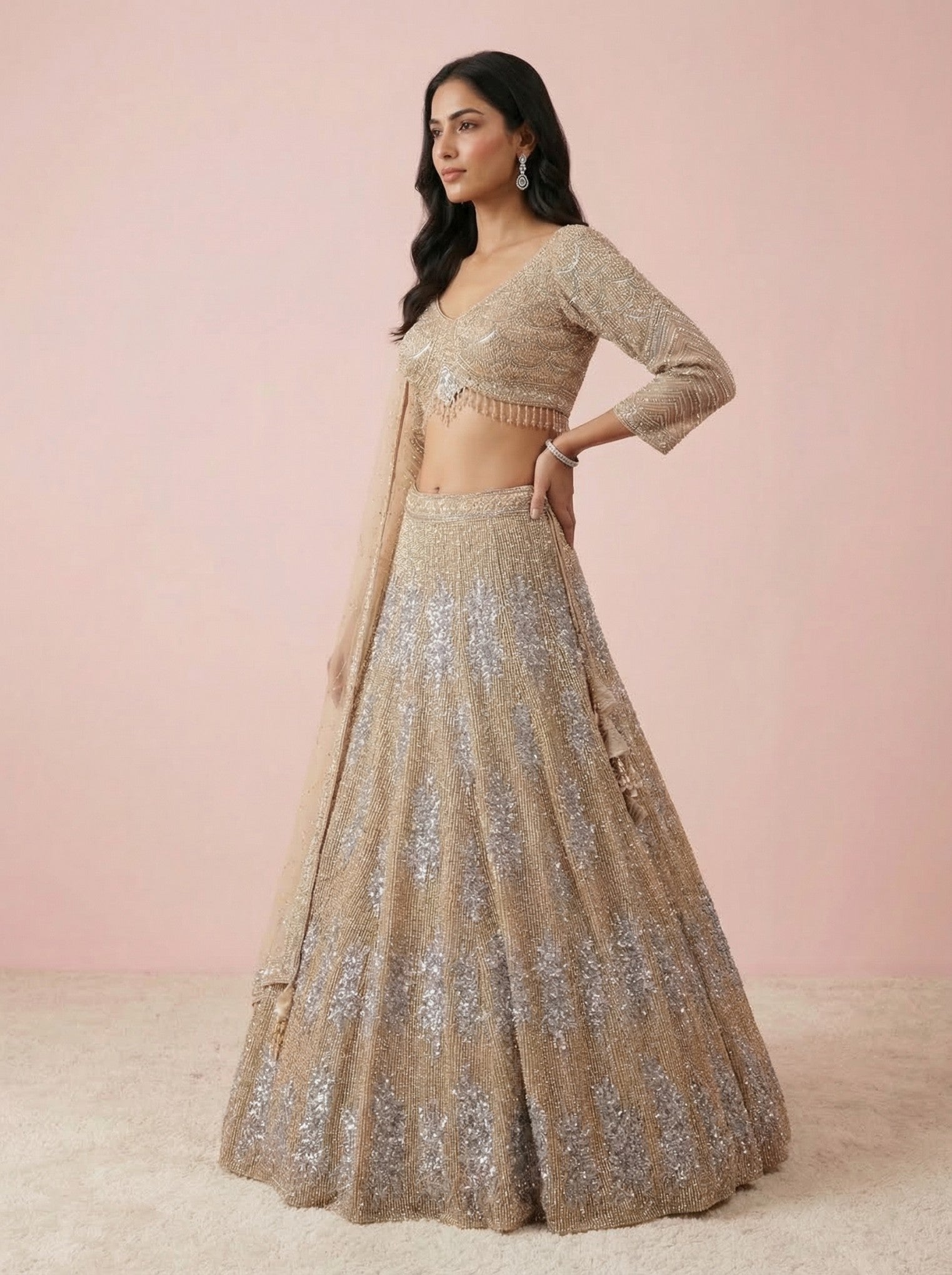 Gold Sequinned Festive Wear Lehenga