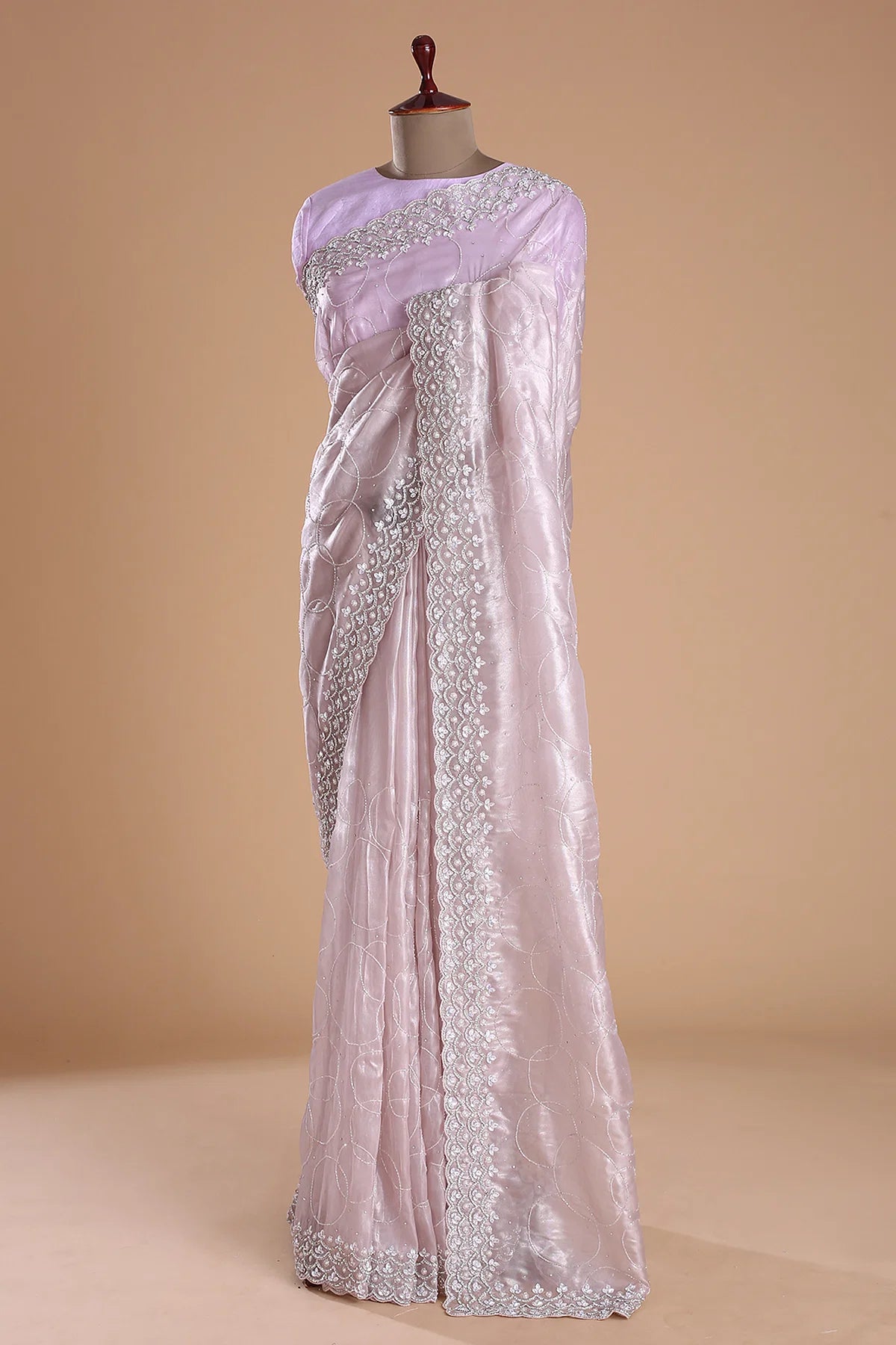 Pink Tissue Organza Cutdana Work Saree