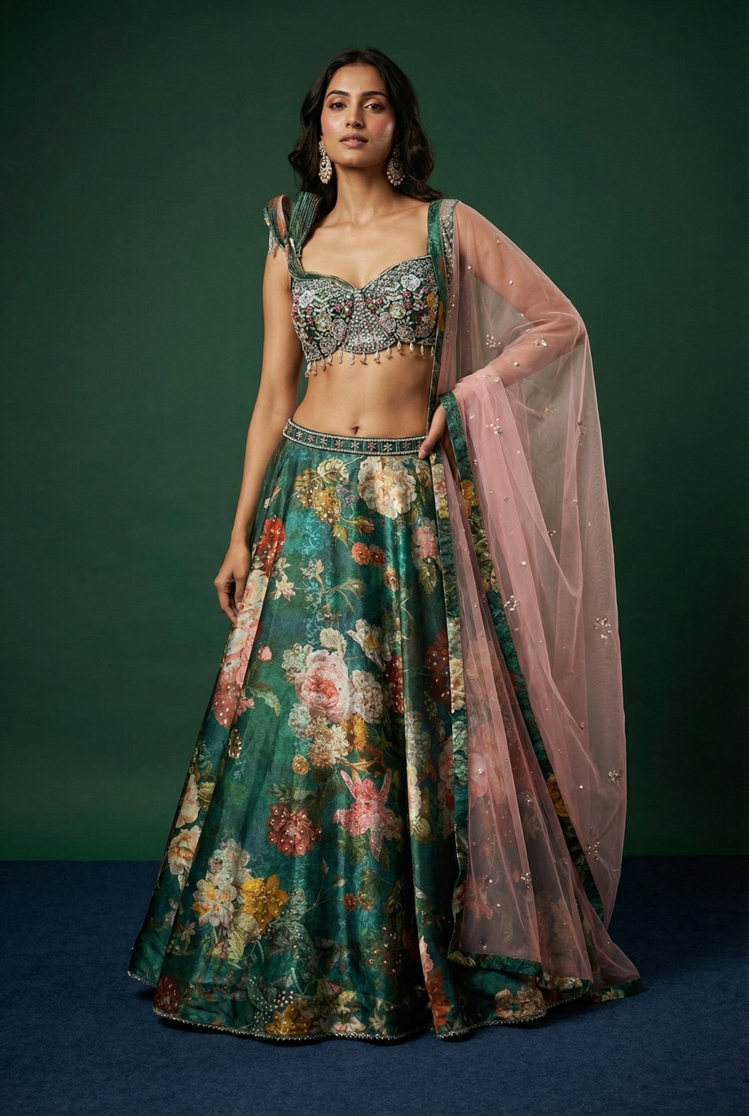 Digital Green Printed Crop Top lehenga
