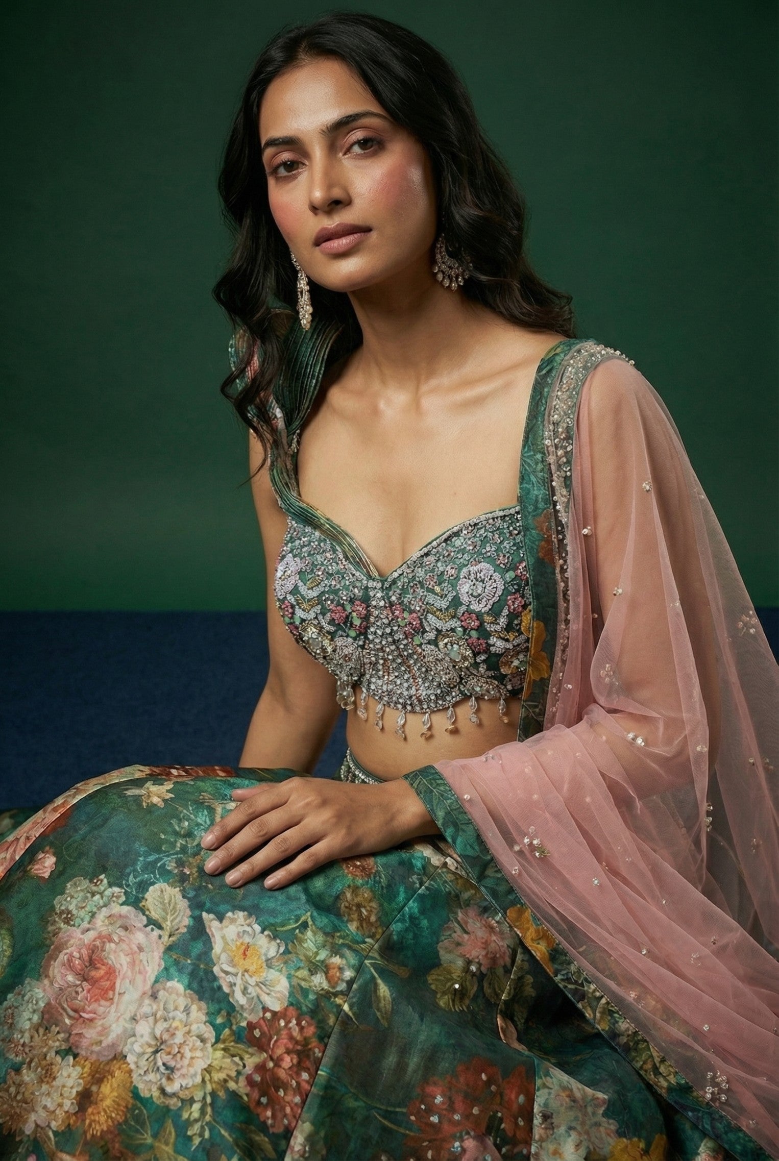 Digital Green Printed Crop Top lehenga