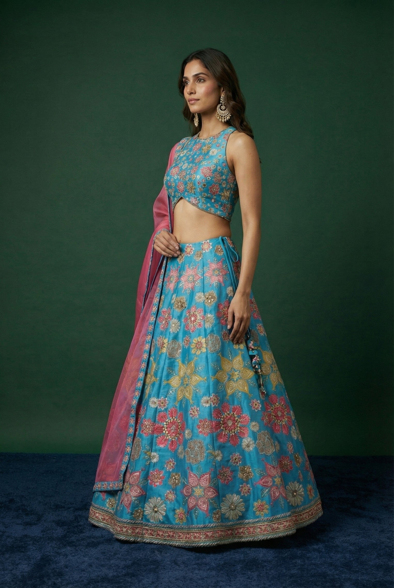 Sky Blue Embroidered Festive Wear Lehenga