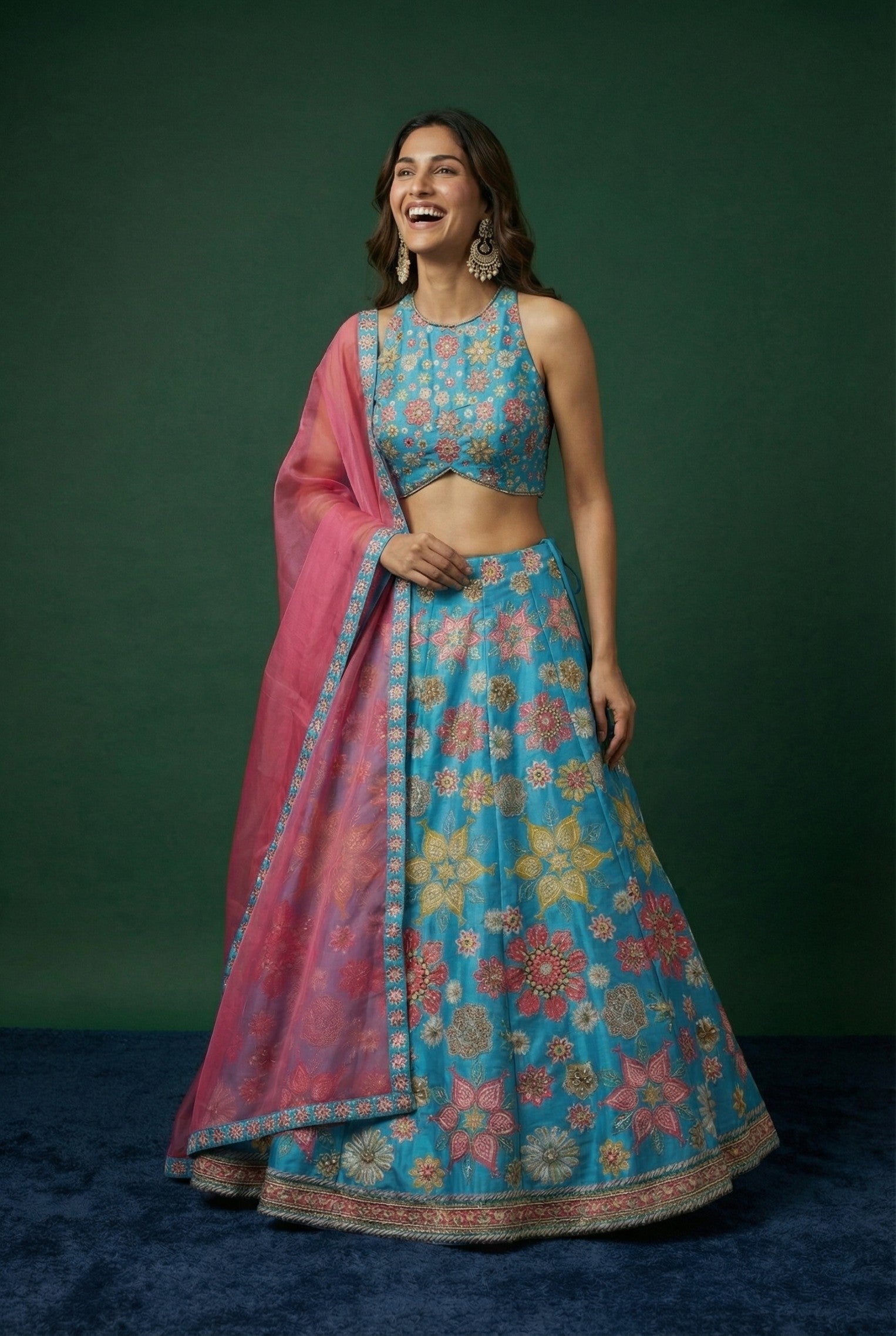 Sky Blue Embroidered Festive Wear Lehenga