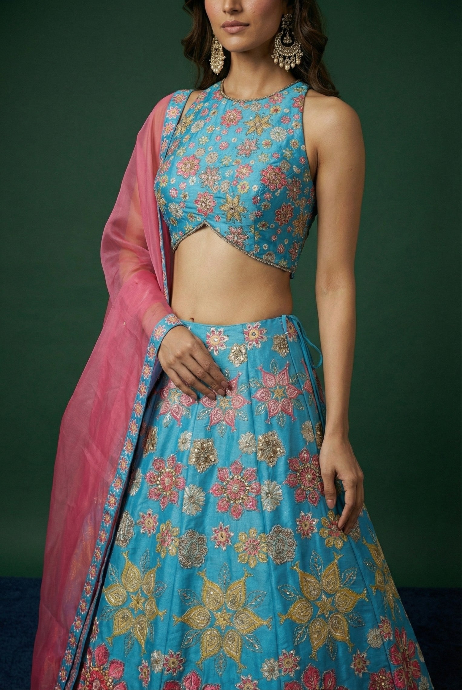 Sky Blue Embroidered Festive Wear Lehenga