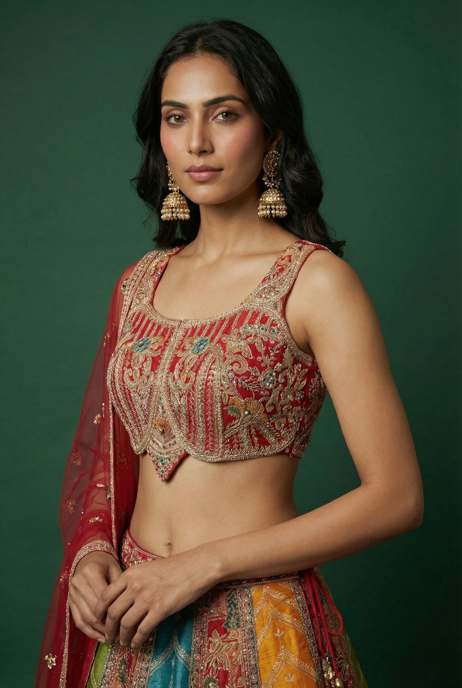 Multicolor Embroidered Festive Wear Lehenga