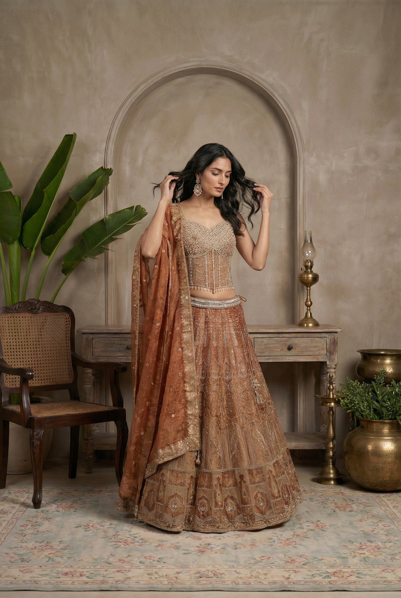 Brown Hand Work Banarasi Festive Lehenga