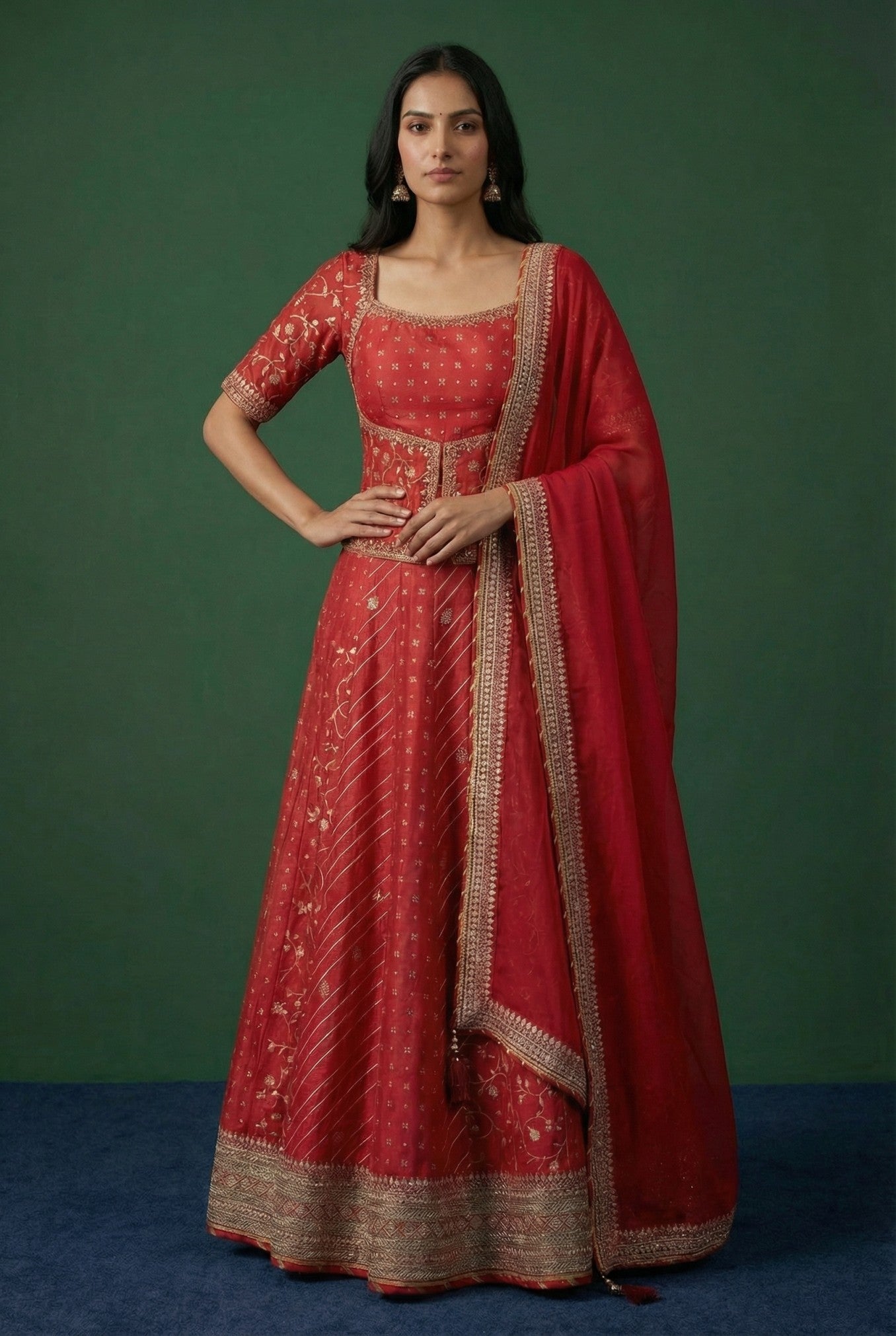 Red Banarasi Silk Designer Lehenga