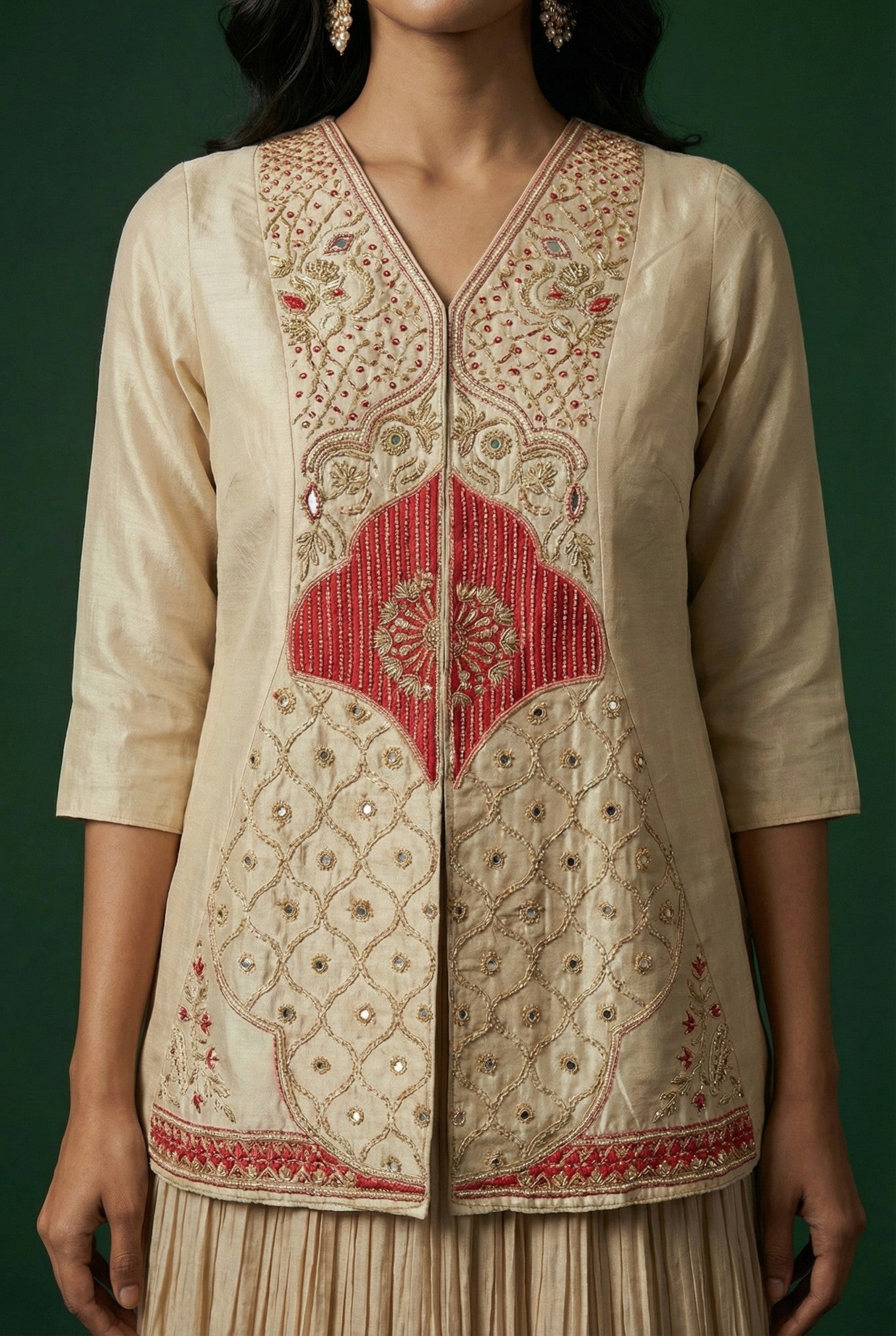 Cream Hand Embroidered Festive Wear Lehenga