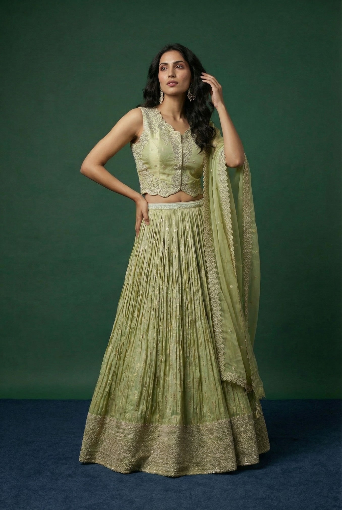 Light Green Festive Banarasi Lehenga