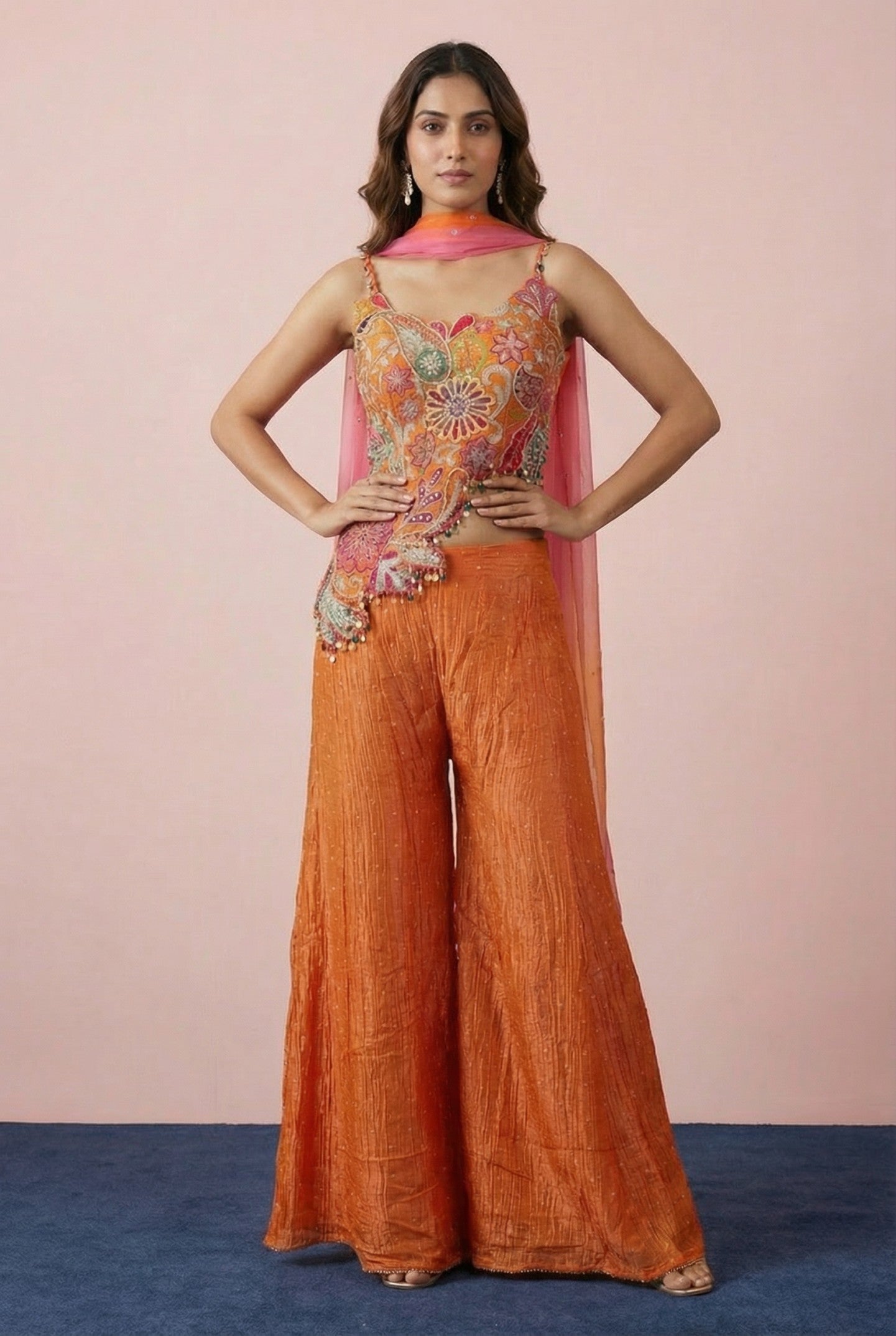 Orange Hand Embroidered Sharara Set