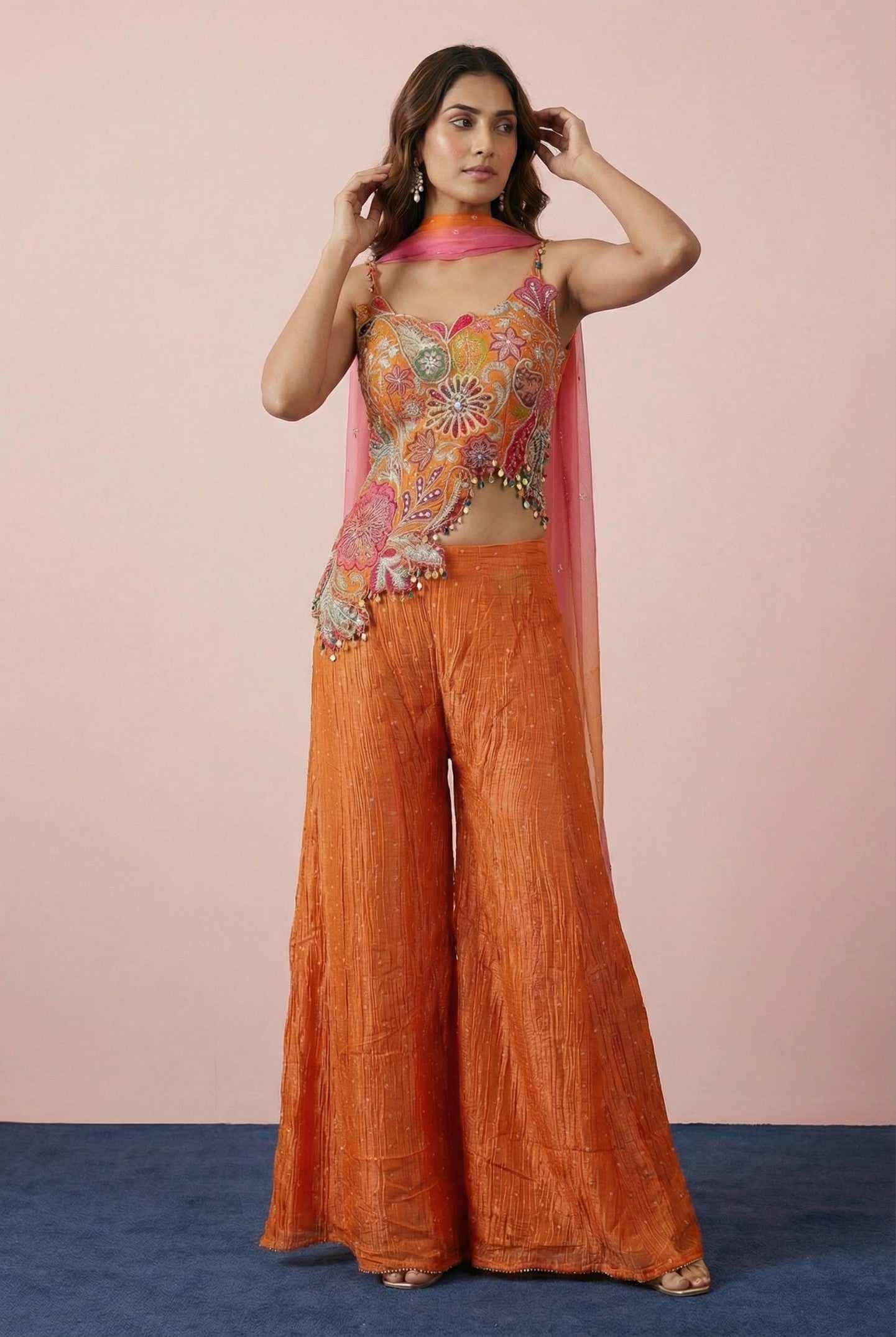 Orange Hand Embroidered Sharara Set