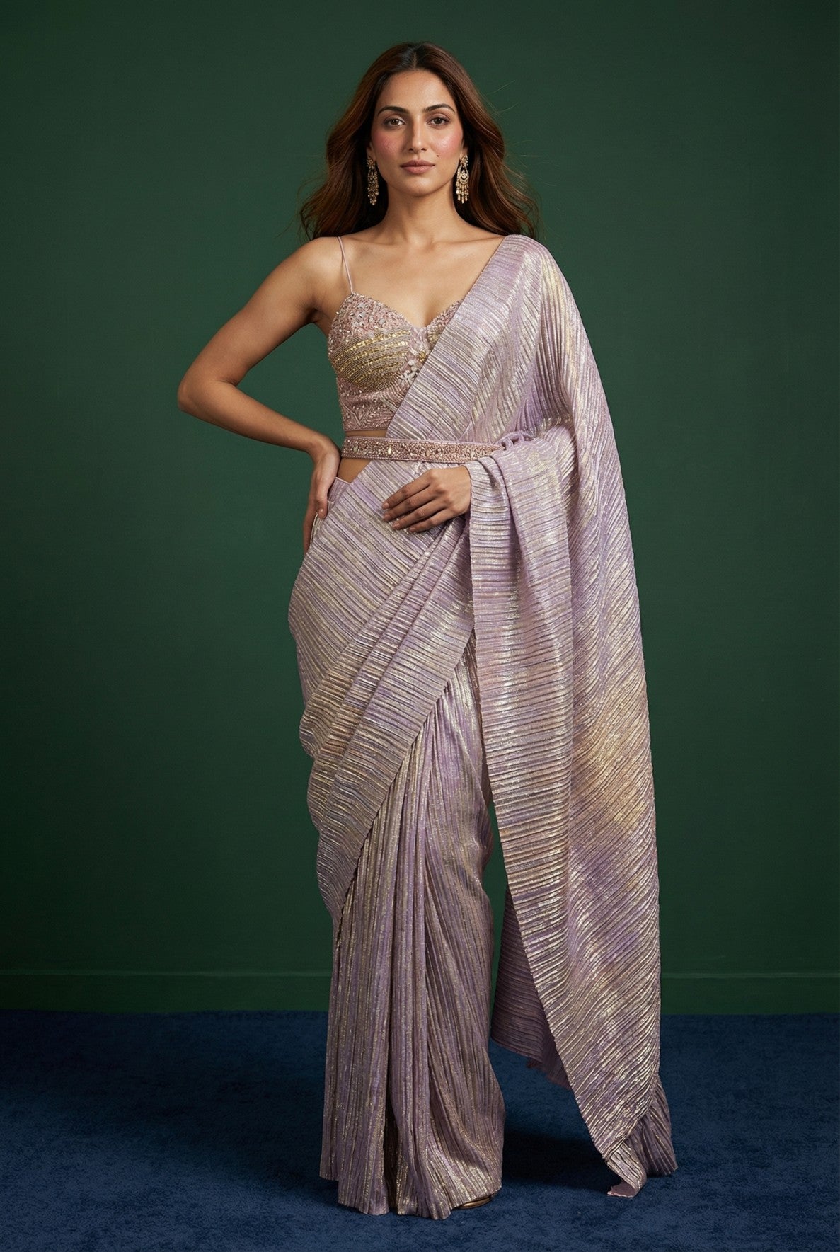 Peach Ruffled Festive Drape Saree