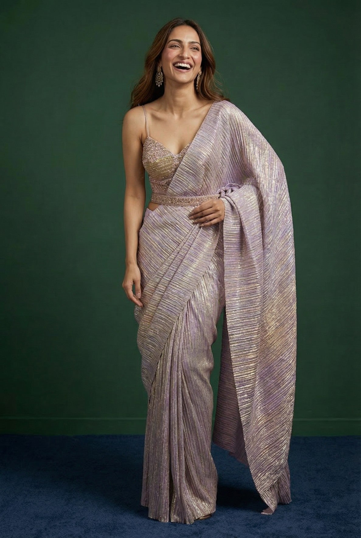 Peach Ruffled Festive Drape Saree