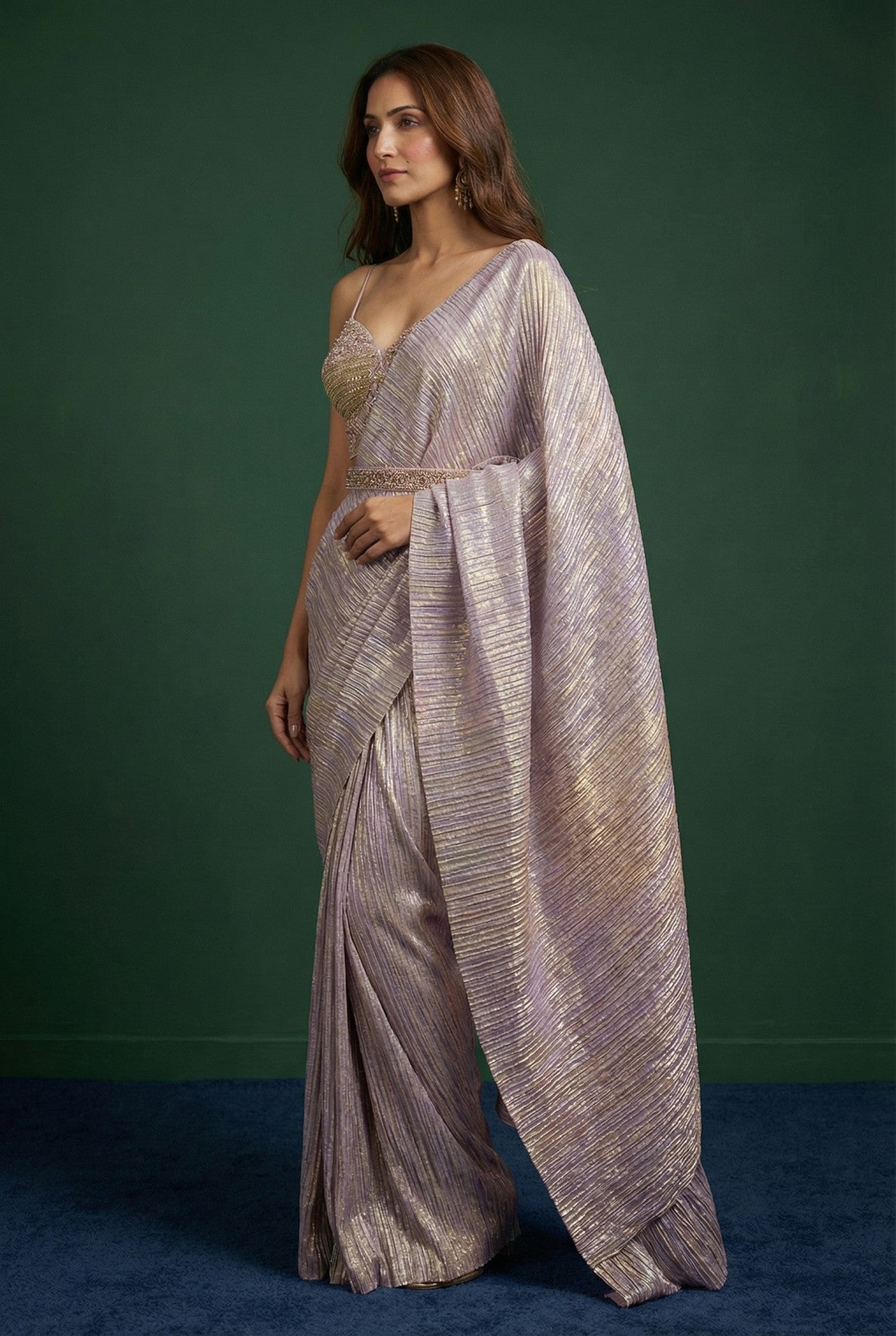 Peach Ruffled Festive Drape Saree