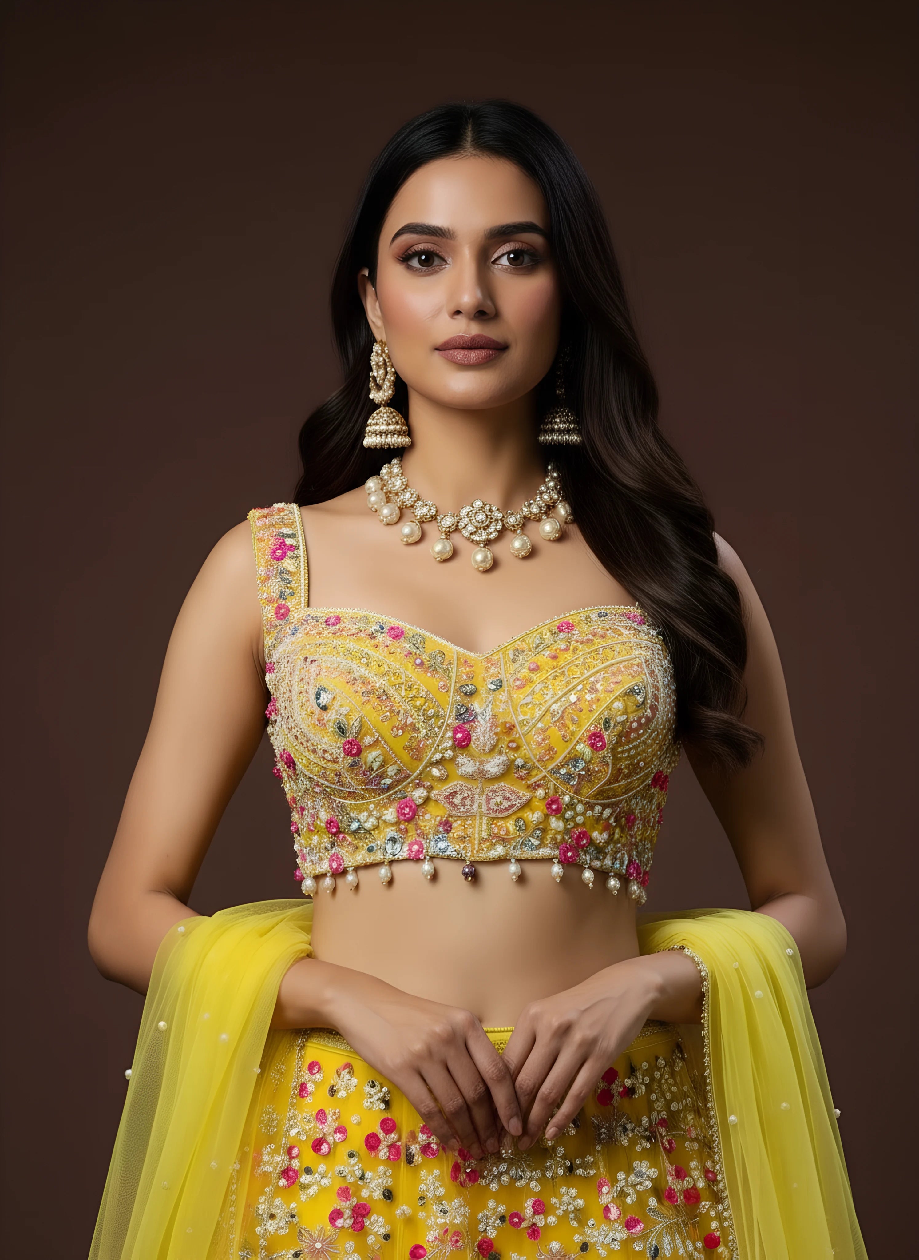 Light Yellow Embroidered Designer Lehenga