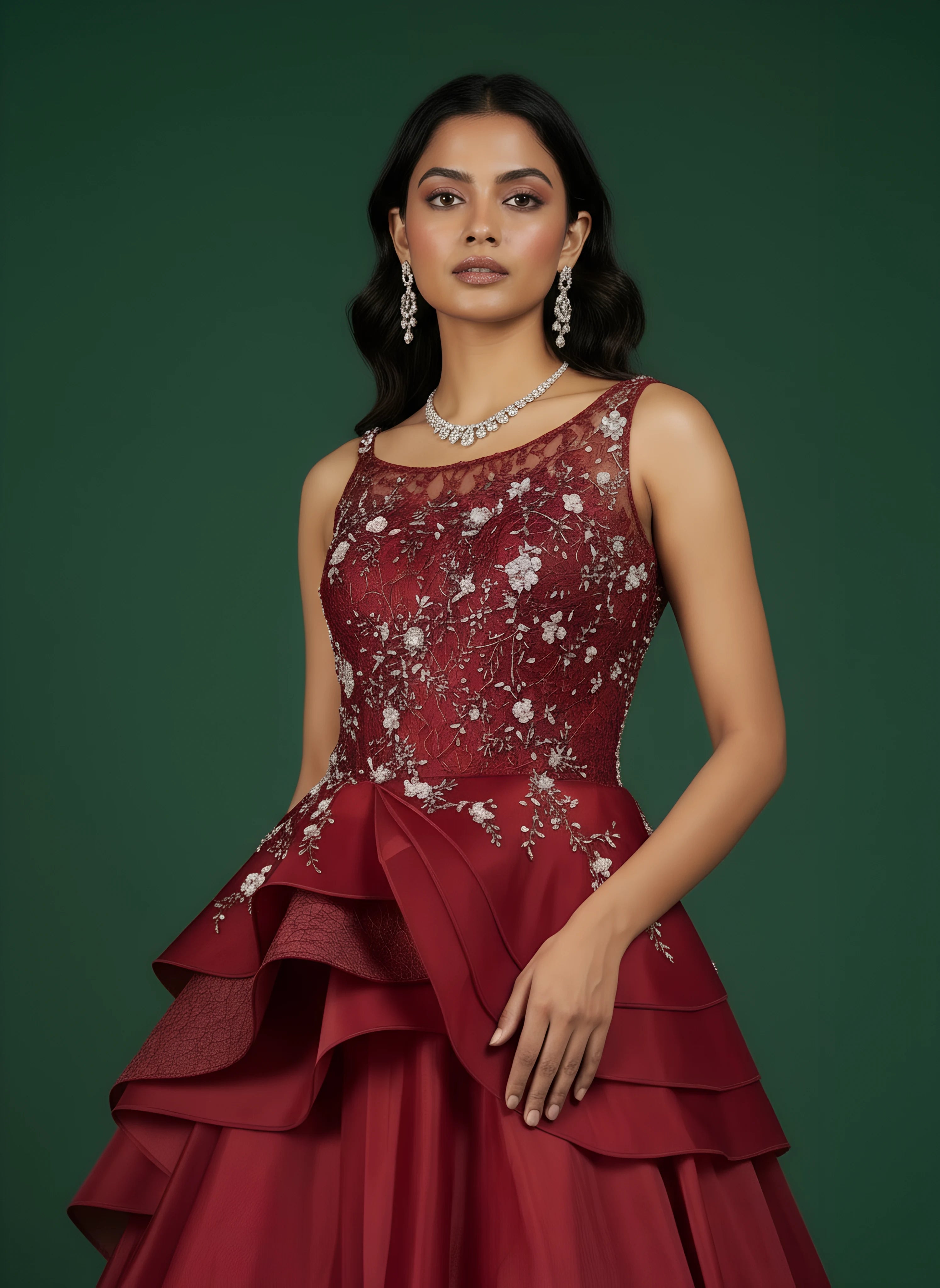 Cherry Red Hand Work Bridal Gown