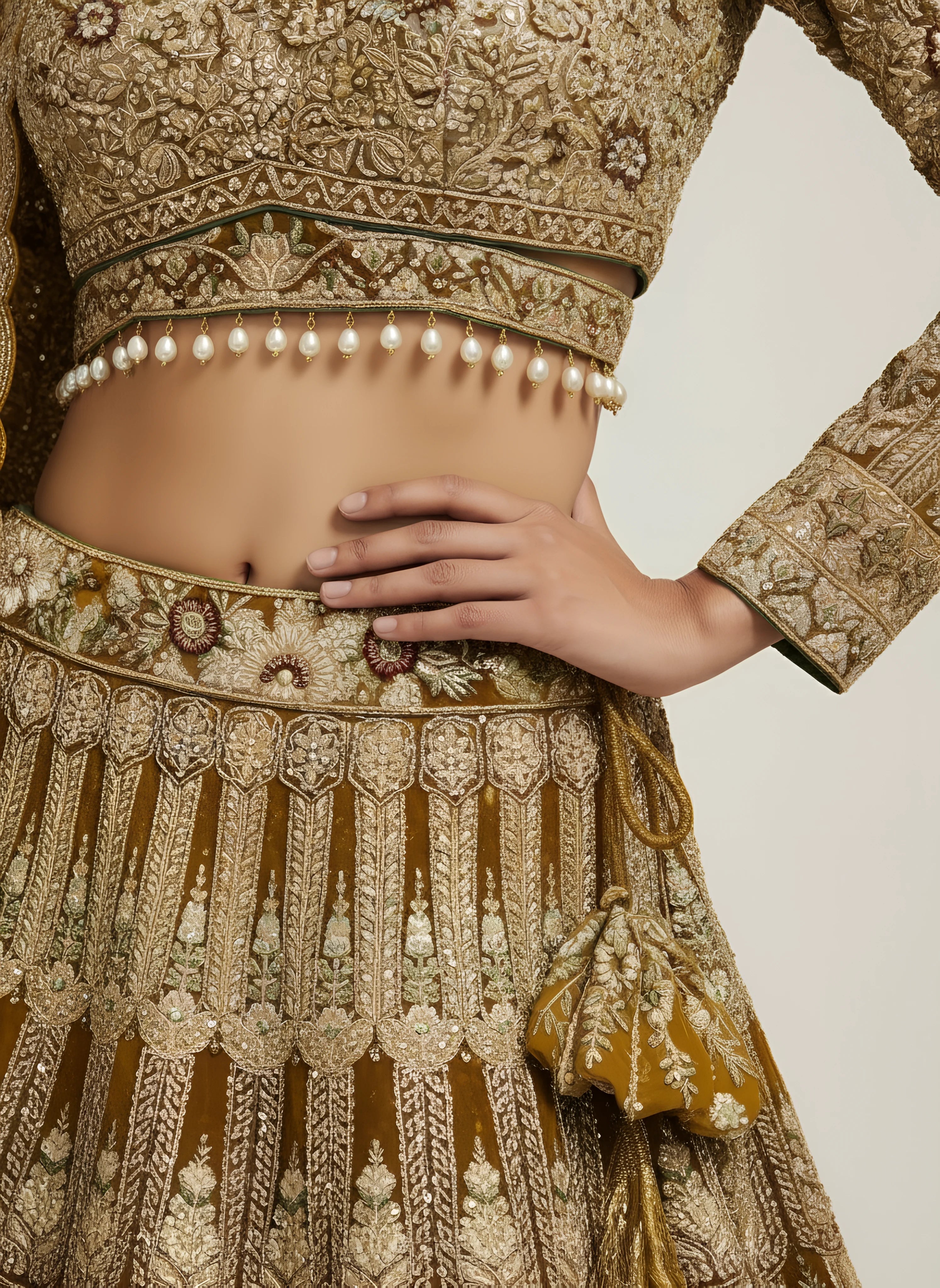 Brown Net Embroidered Lehenga