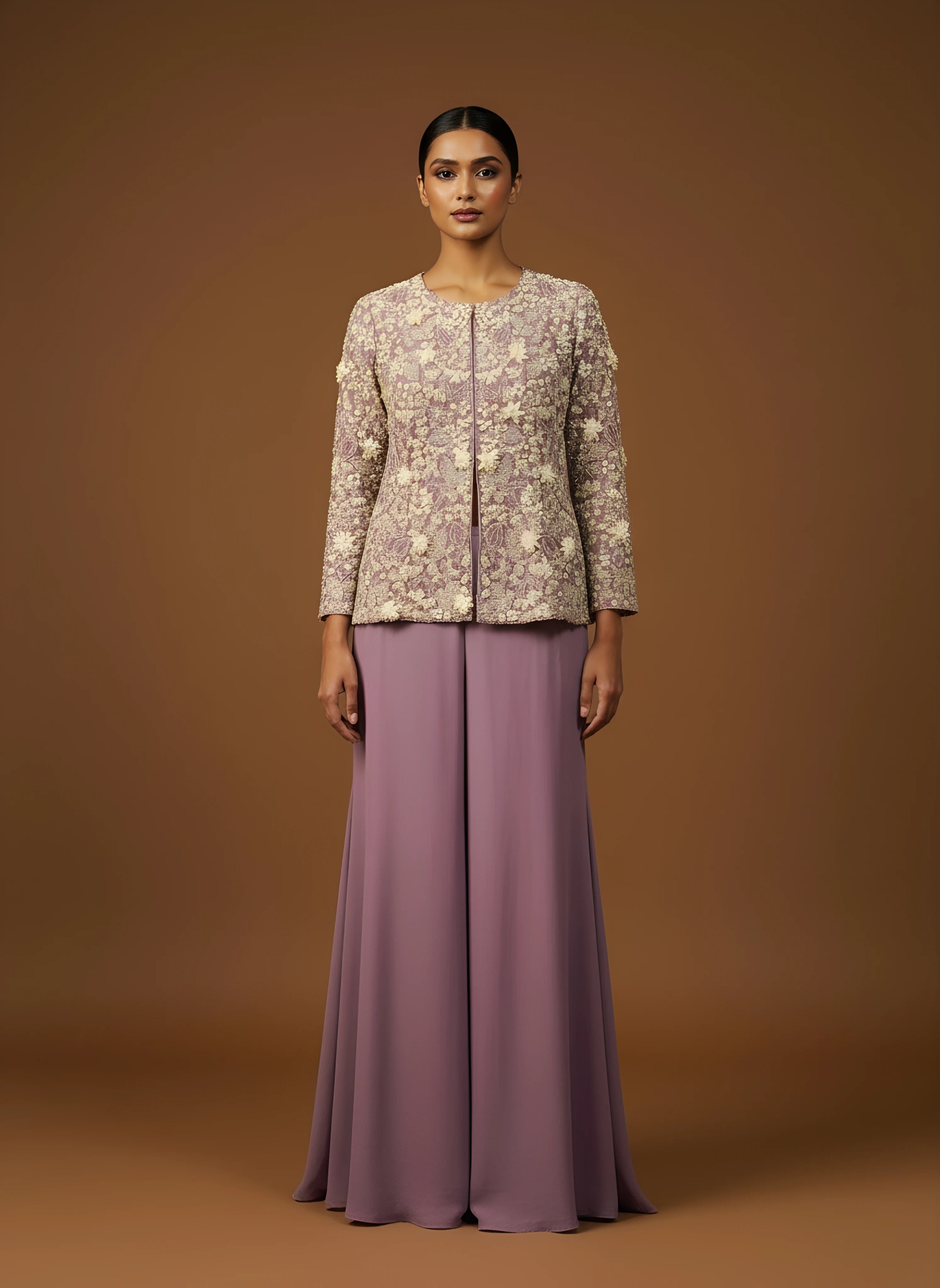 Purple Embroidered Top With Palazzo