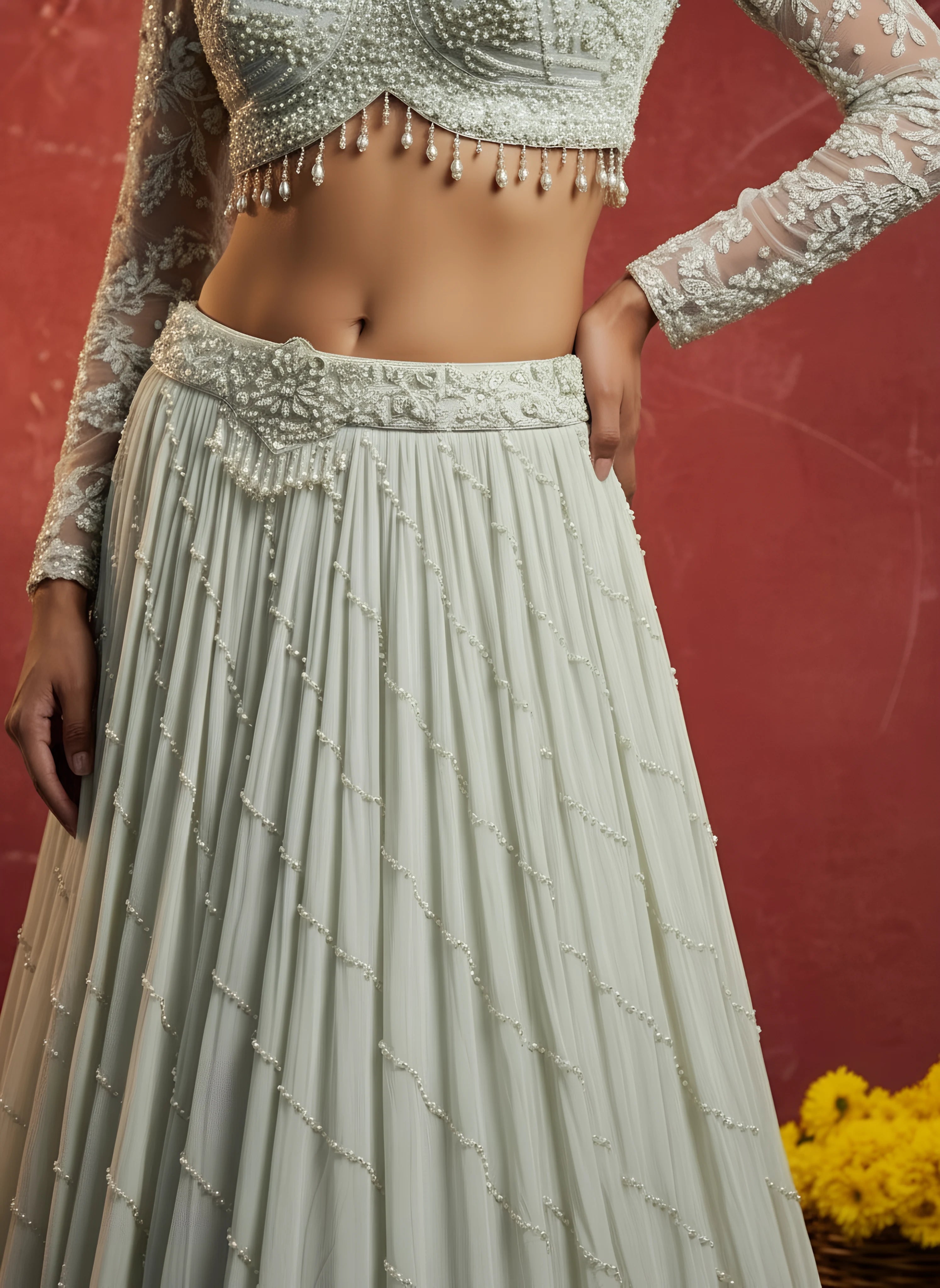 Ivory Drape Style Lehenga
