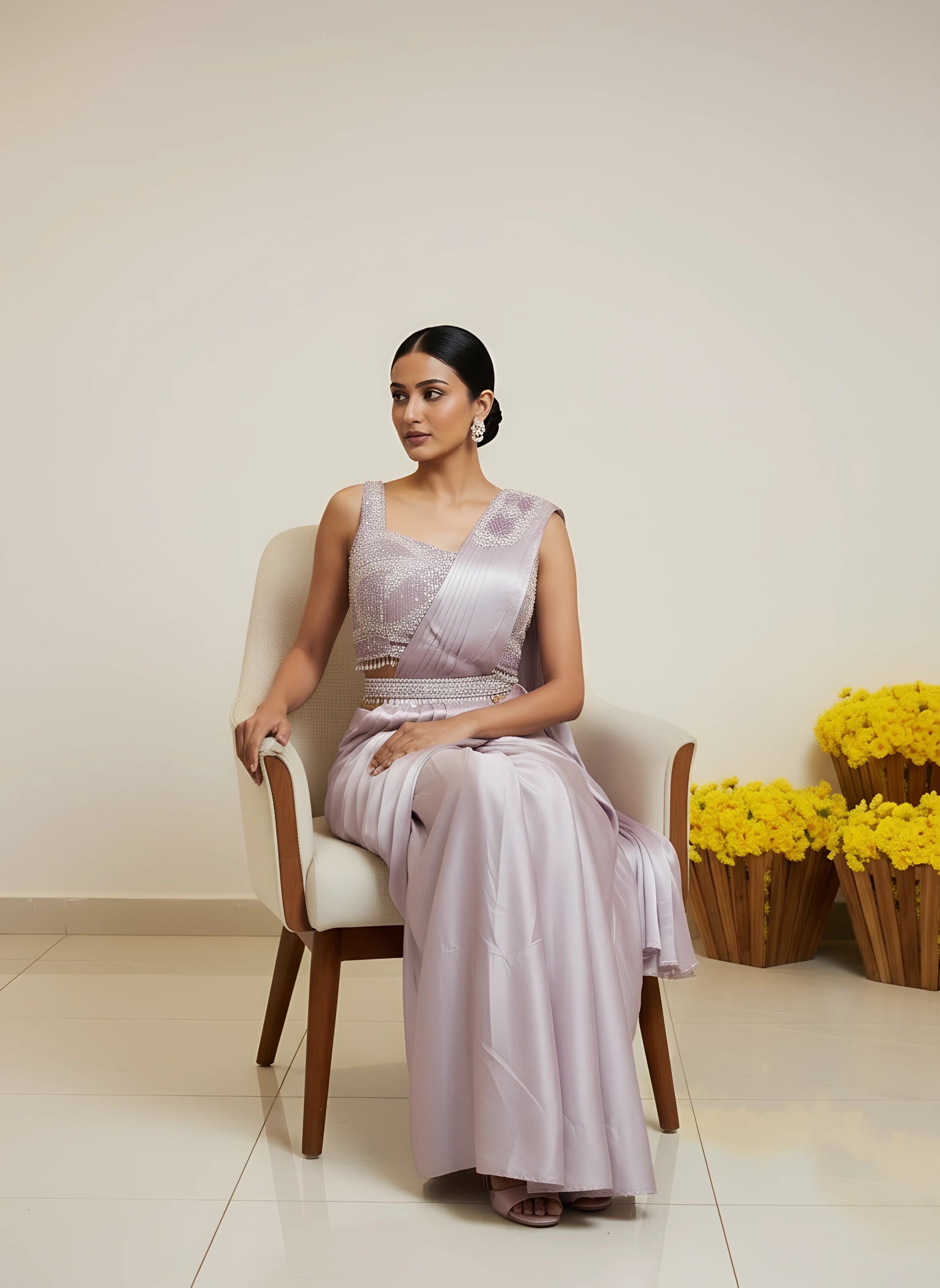 Light Purple Corset Style Drape Saree