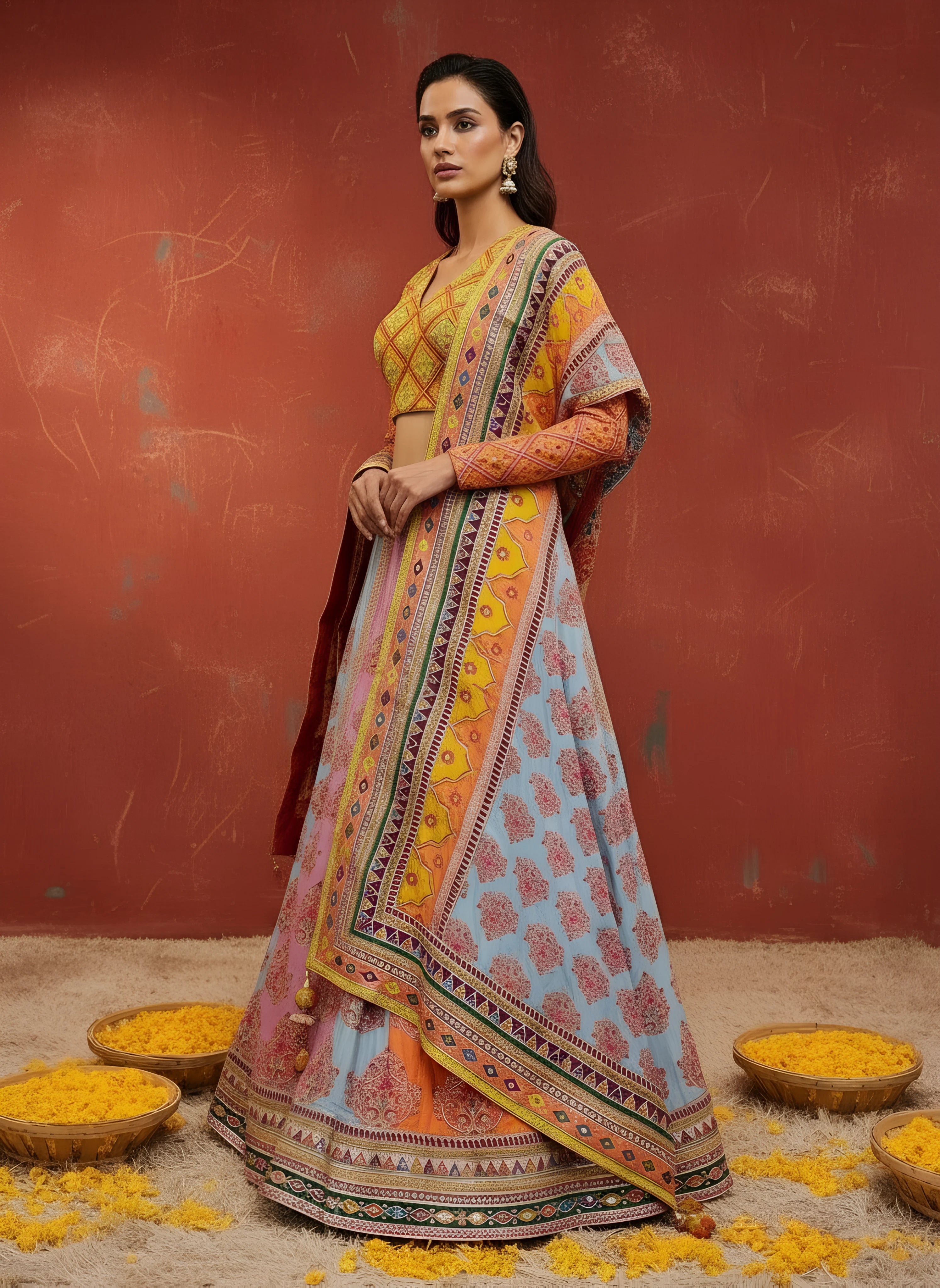 Multicolor Banarasi Silk Lehenga With Readymade Blouse