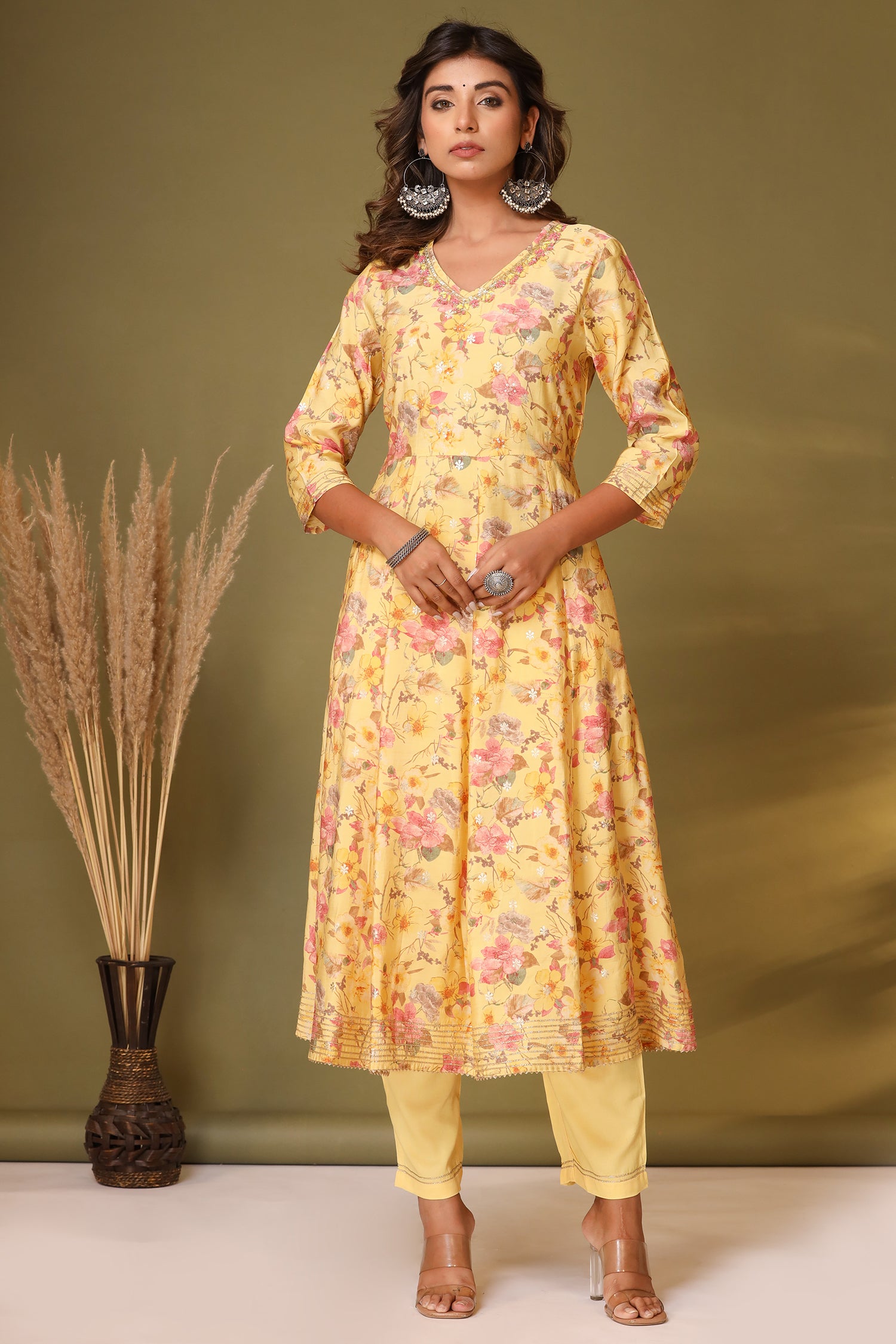 Pastel Yellow Kurta With Pant Set