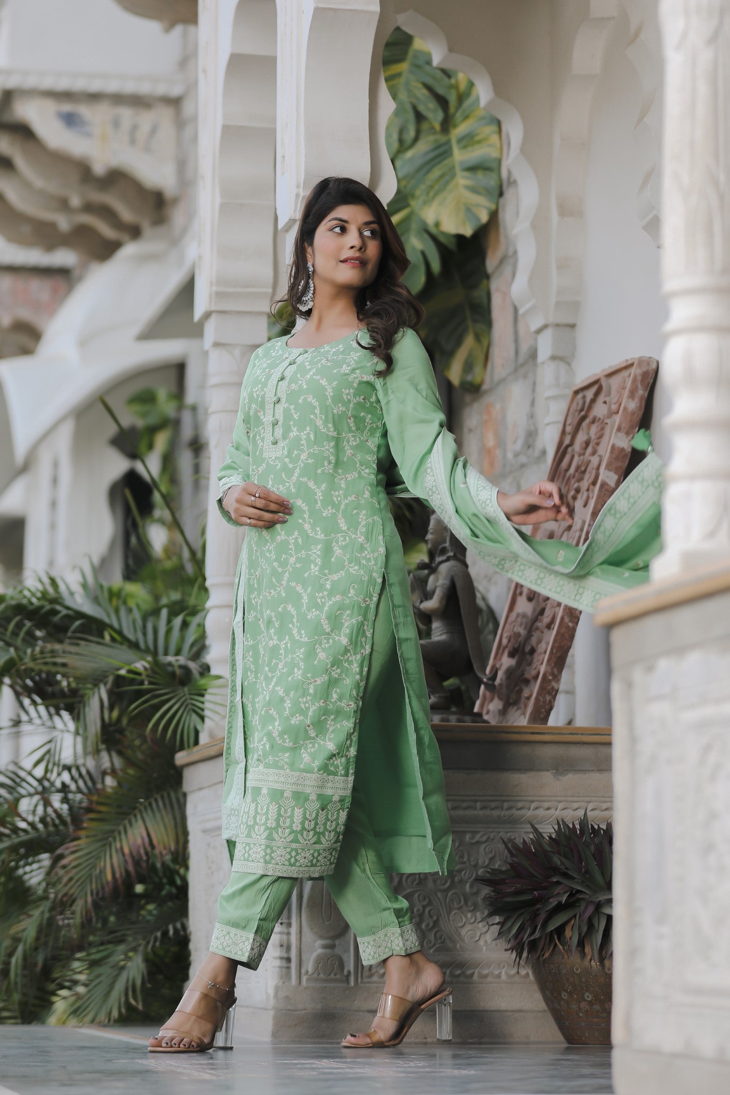 Seafom Green Banarasi Silk Kurta Set