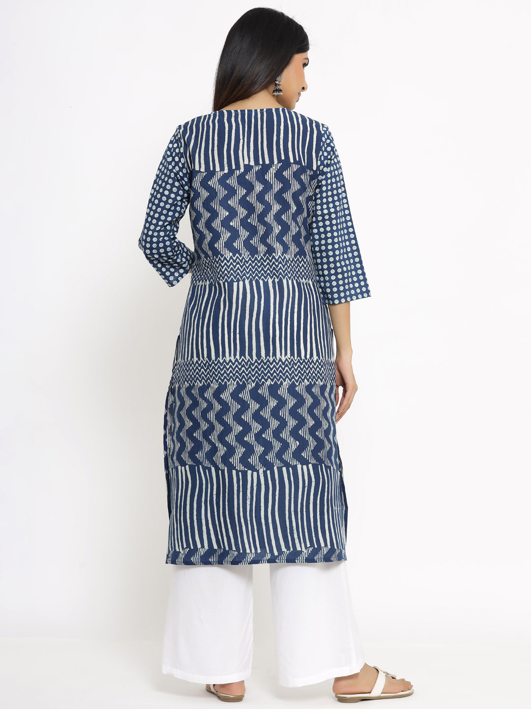 Indigo Striped Printed Cotton Kurta