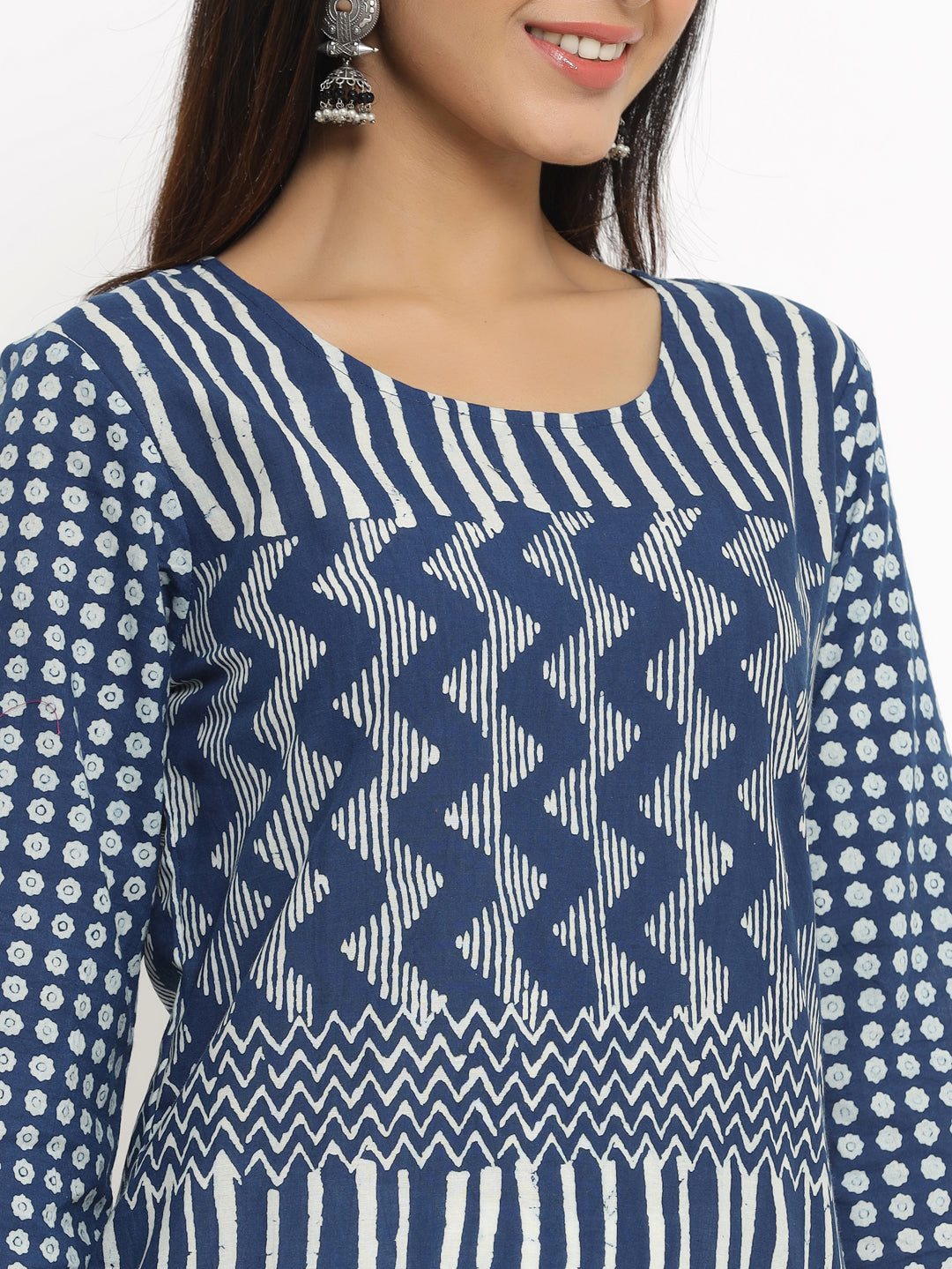 Indigo Striped Printed Cotton Kurta